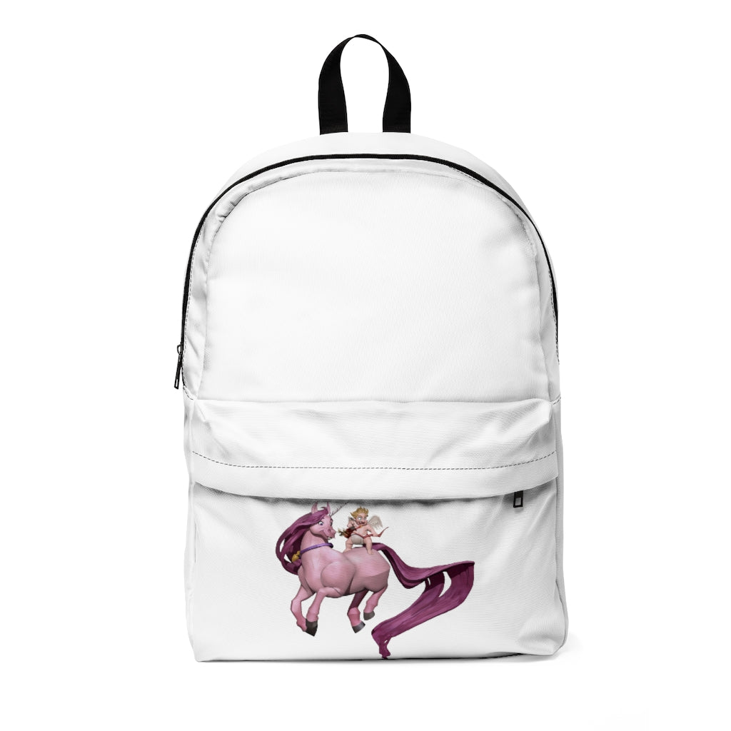 Baby Cupid and Horse Unisex Classic Backpack featuring vibrant colors and durable nylon material, perfect for school and travel.