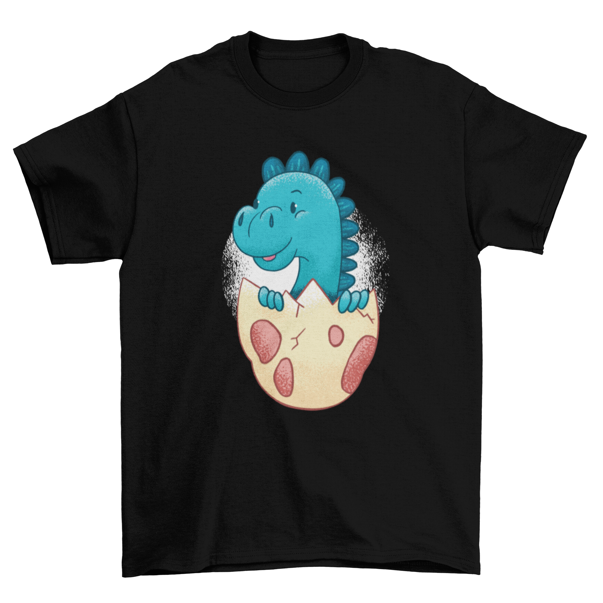 A cute Baby Dinosaur hatching from an egg on a soft T-shirt, perfect for kids.