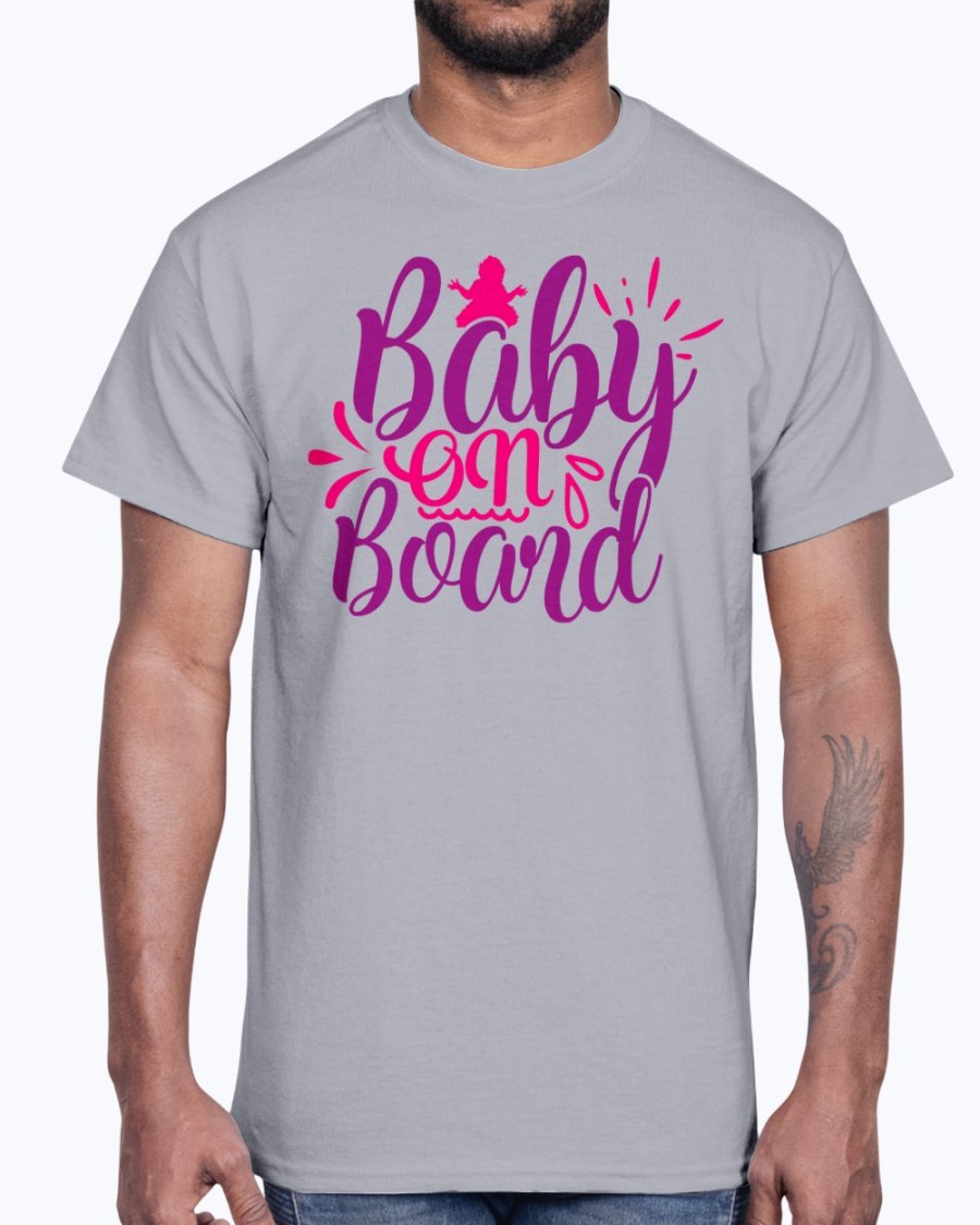 A cute Baby On Board Cotton Tee in various colors, showcasing its unisex design and soft fabric, perfect for babies.