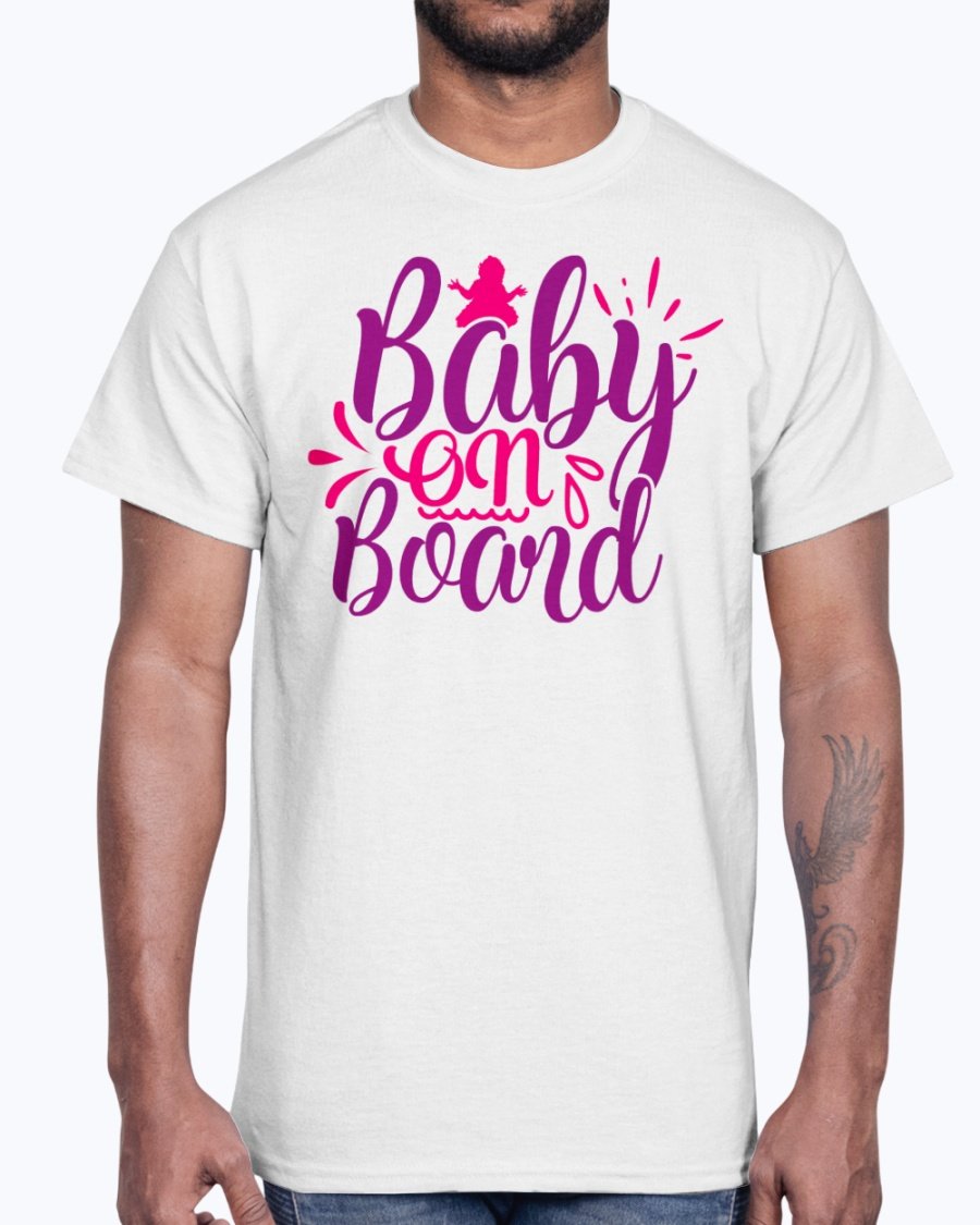 A cute Baby On Board Cotton Tee in various colors, showcasing its unisex design and soft fabric, perfect for babies.