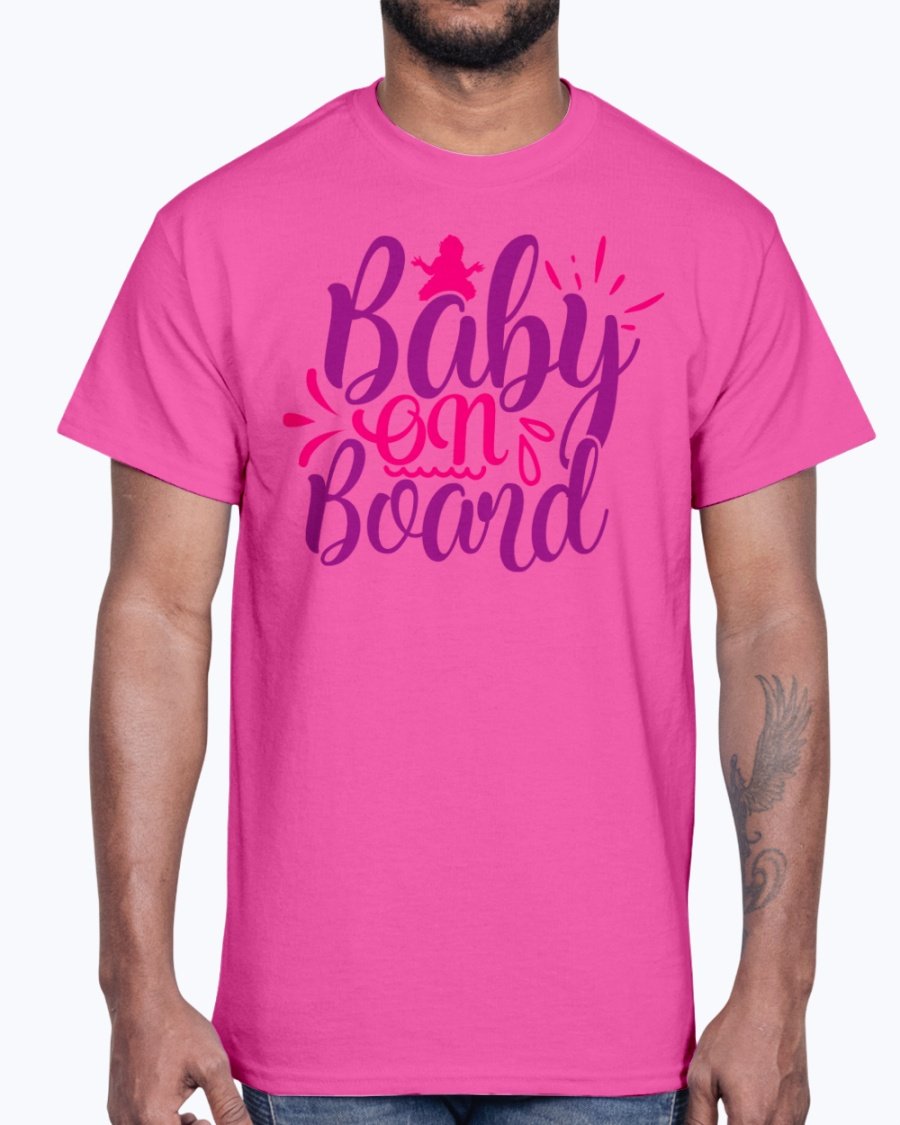 A cute Baby On Board Cotton Tee in various colors, showcasing its unisex design and soft fabric, perfect for babies.