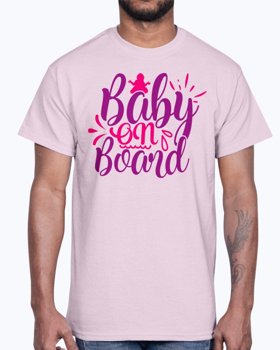 A cute Baby On Board Cotton Tee in various colors, showcasing its unisex design and soft fabric, perfect for babies.