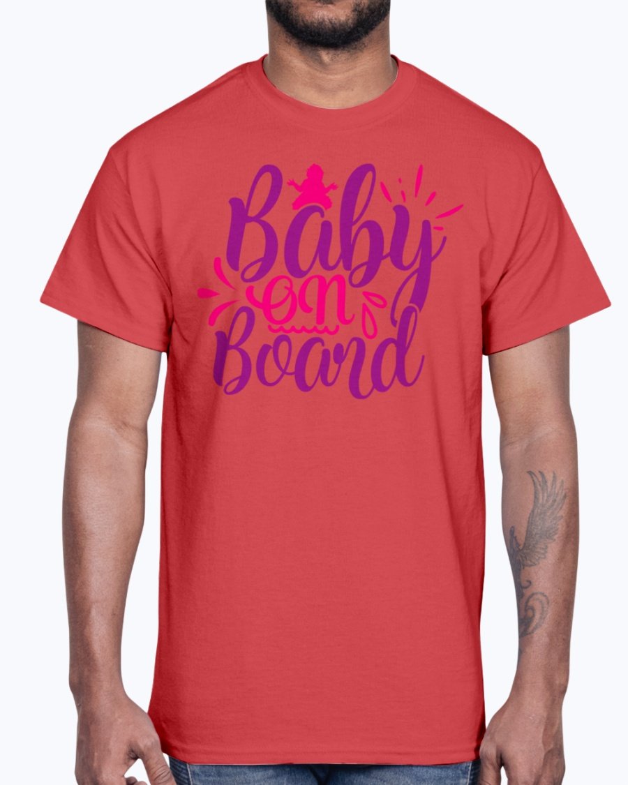 A cute Baby On Board Cotton Tee in various colors, showcasing its unisex design and soft fabric, perfect for babies.