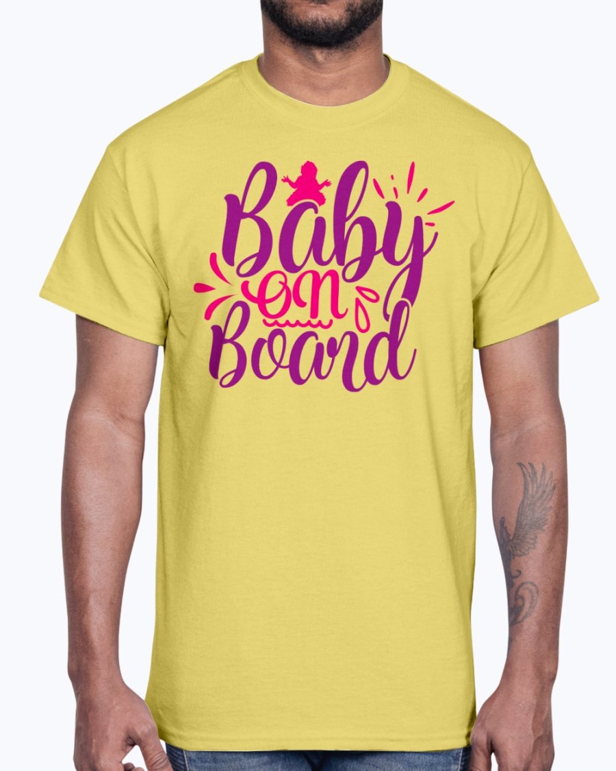 A cute Baby On Board Cotton Tee in various colors, showcasing its unisex design and soft fabric, perfect for babies.