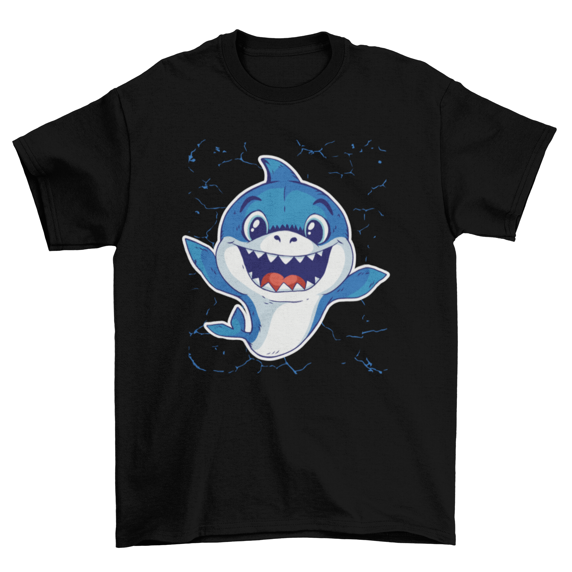 A colorful Baby Shark T-shirt featuring a cute baby shark design, perfect for kids.