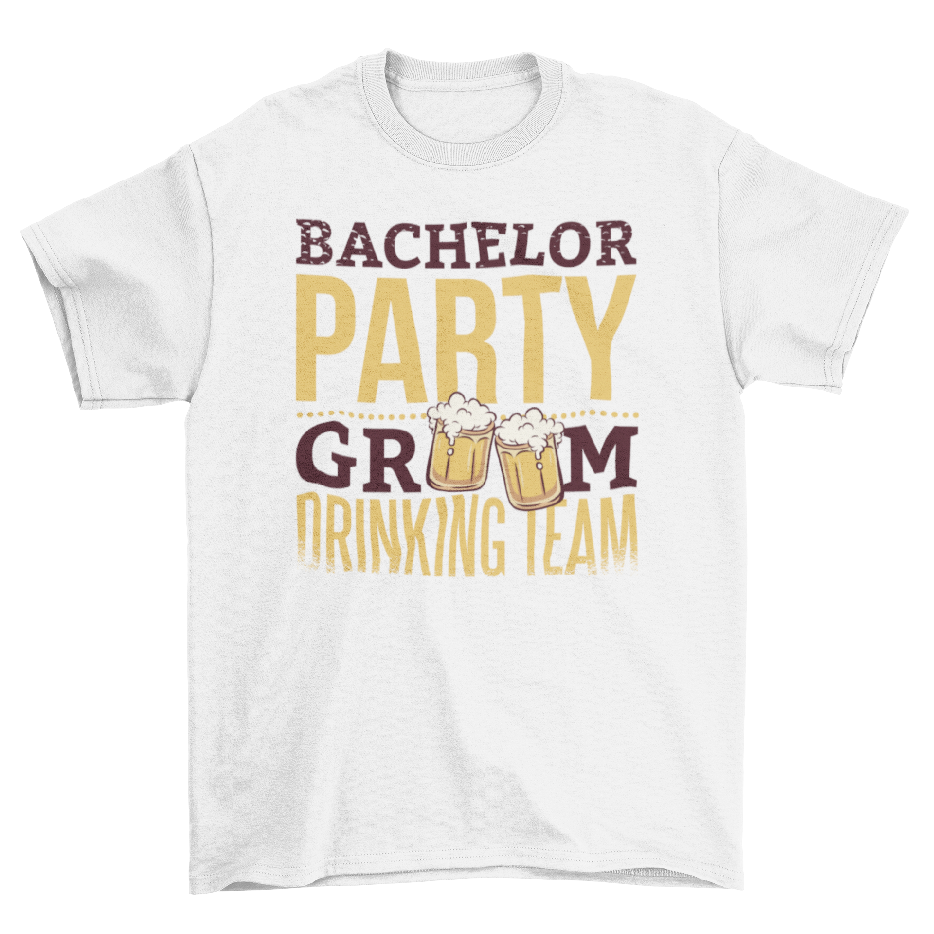 Bachelor Party T-shirt featuring beer pints and catchy slogan for groom's drinking team.