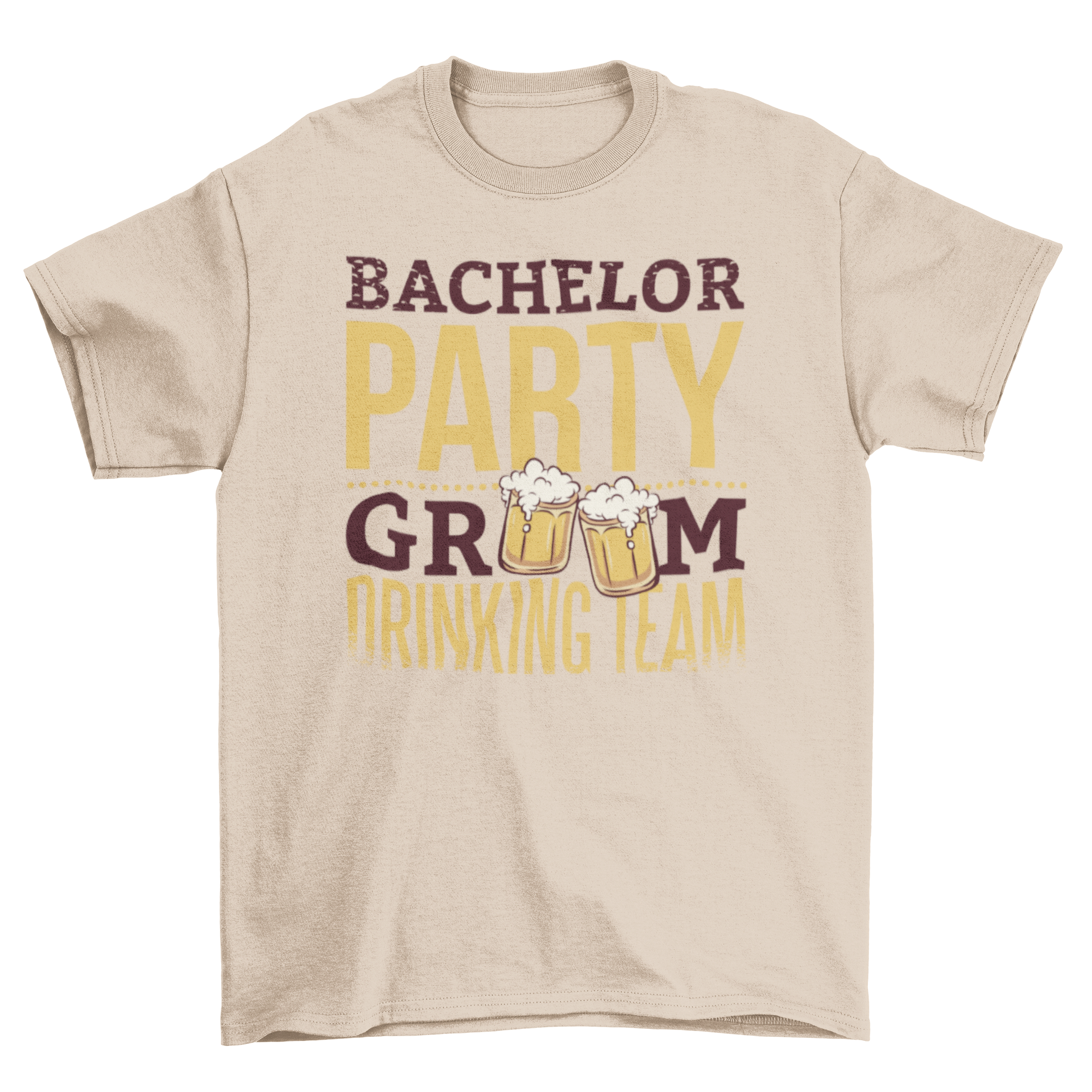 Bachelor Party T-shirt featuring beer pints and catchy slogan for groom's drinking team.