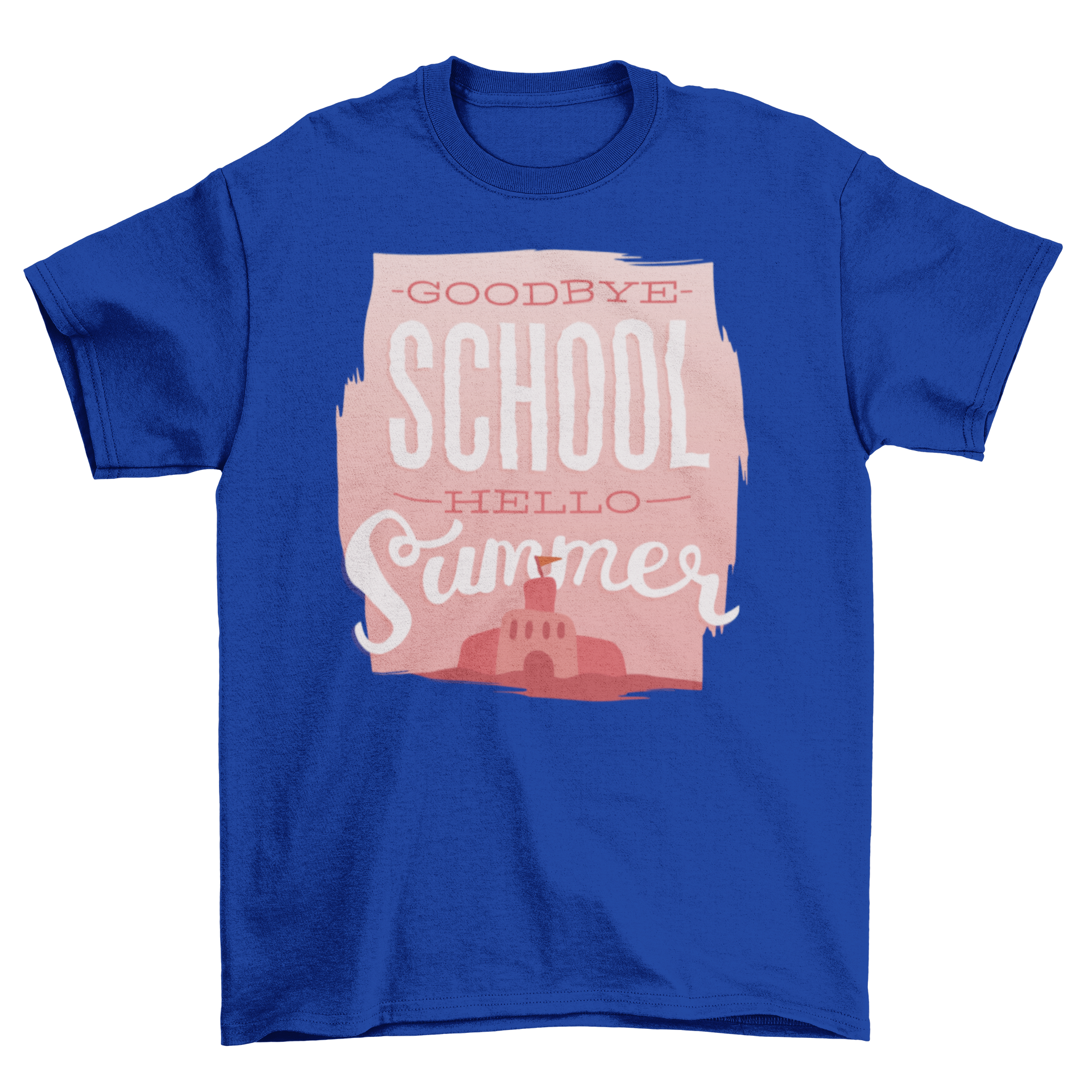 Back To School T-shirt with sand castle illustration and 'Goodbye School Hello Summer' text.