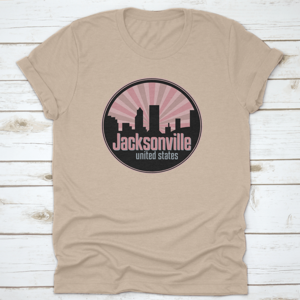 Vector illustration of the Jacksonville skyline, showcasing iconic buildings and landmarks in a stylish badge design.