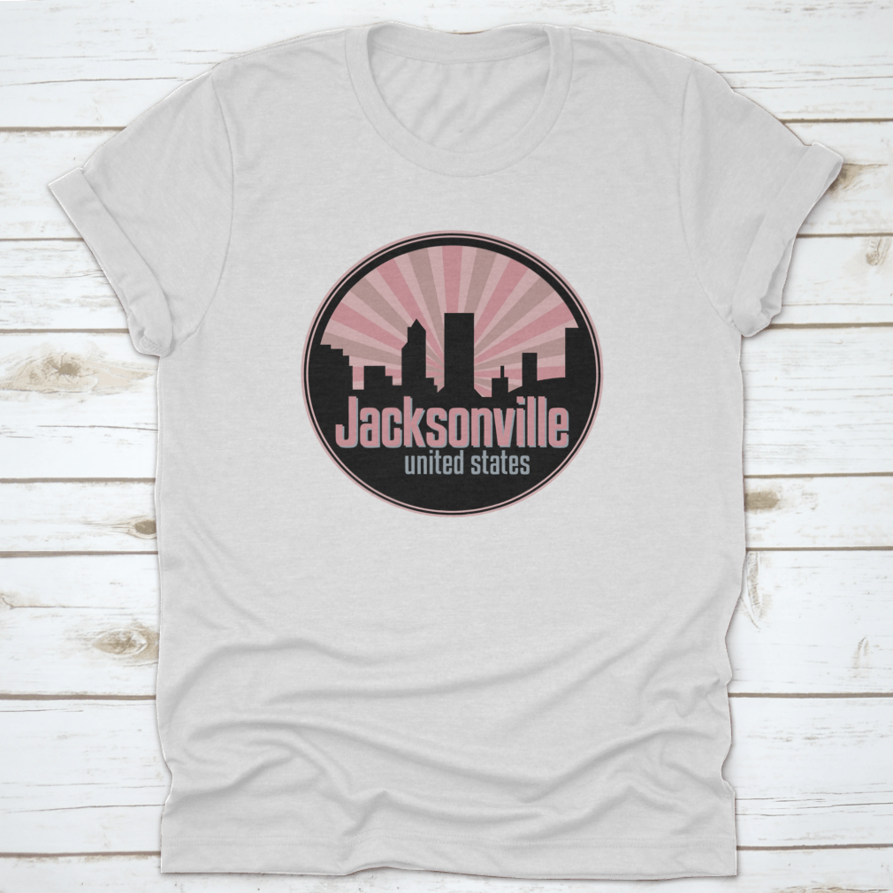 Vector illustration of the Jacksonville skyline, showcasing iconic buildings and landmarks in a stylish badge design.