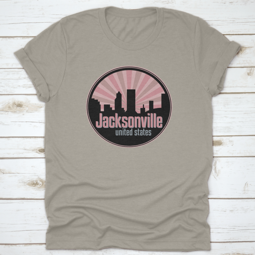 Vector illustration of the Jacksonville skyline, showcasing iconic buildings and landmarks in a stylish badge design.