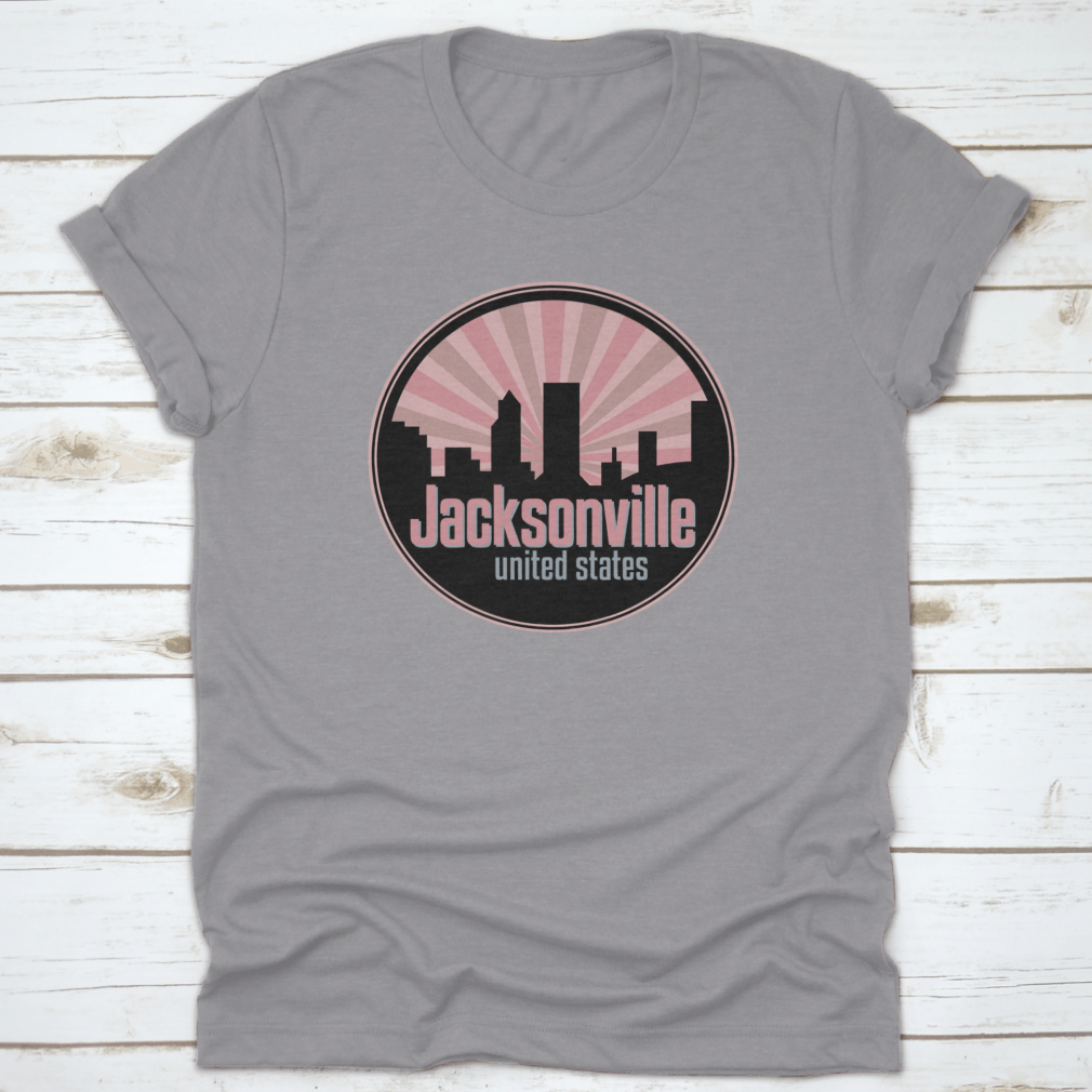 Vector illustration of the Jacksonville skyline, showcasing iconic buildings and landmarks in a stylish badge design.