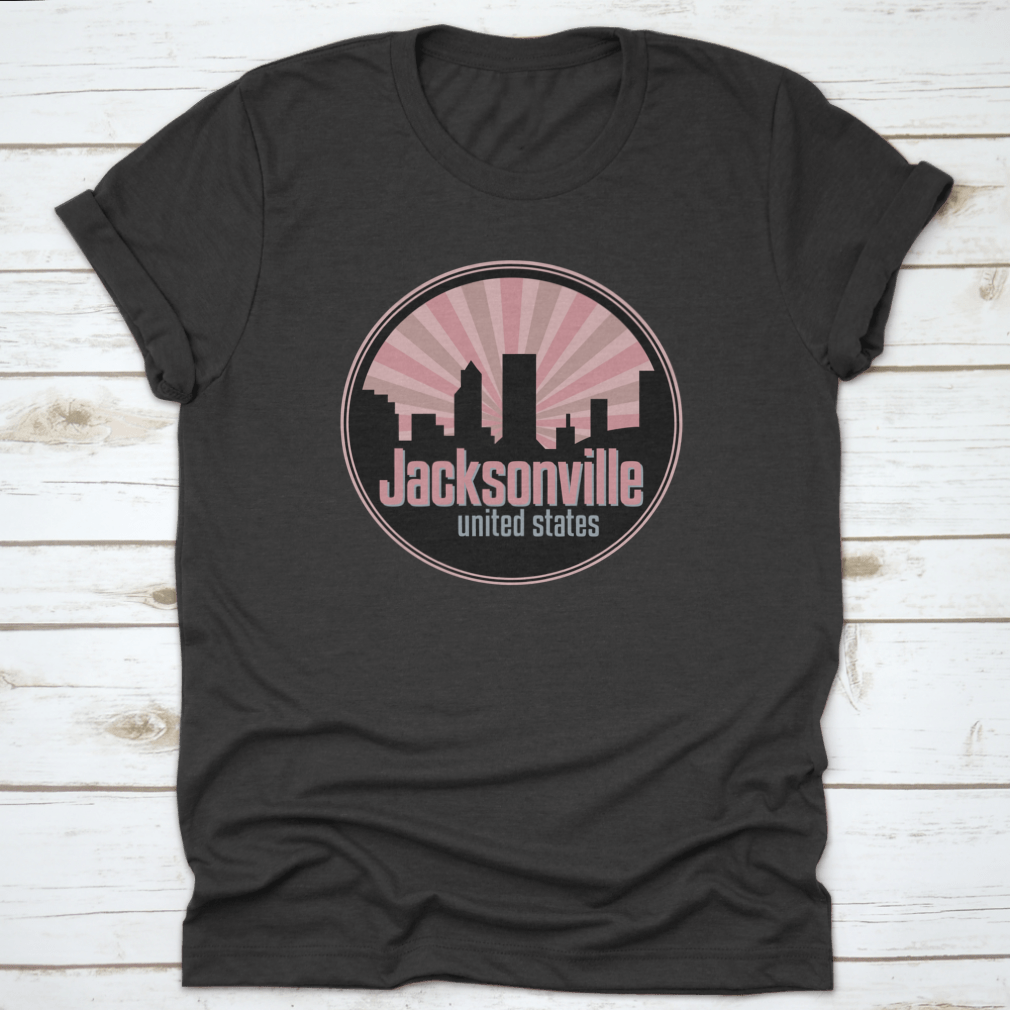 Vector illustration of the Jacksonville skyline, showcasing iconic buildings and landmarks in a stylish badge design.