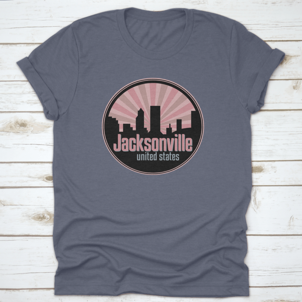 Vector illustration of the Jacksonville skyline, showcasing iconic buildings and landmarks in a stylish badge design.