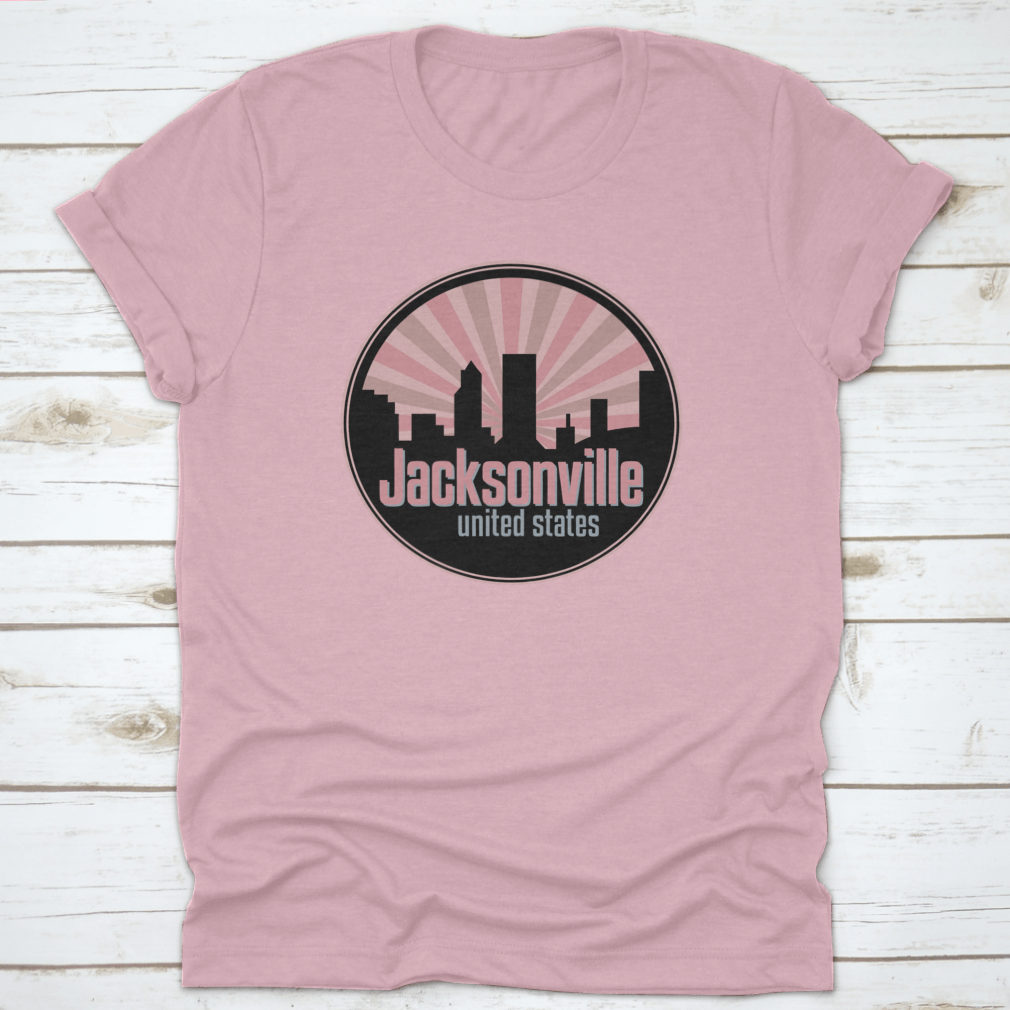 Vector illustration of the Jacksonville skyline, showcasing iconic buildings and landmarks in a stylish badge design.