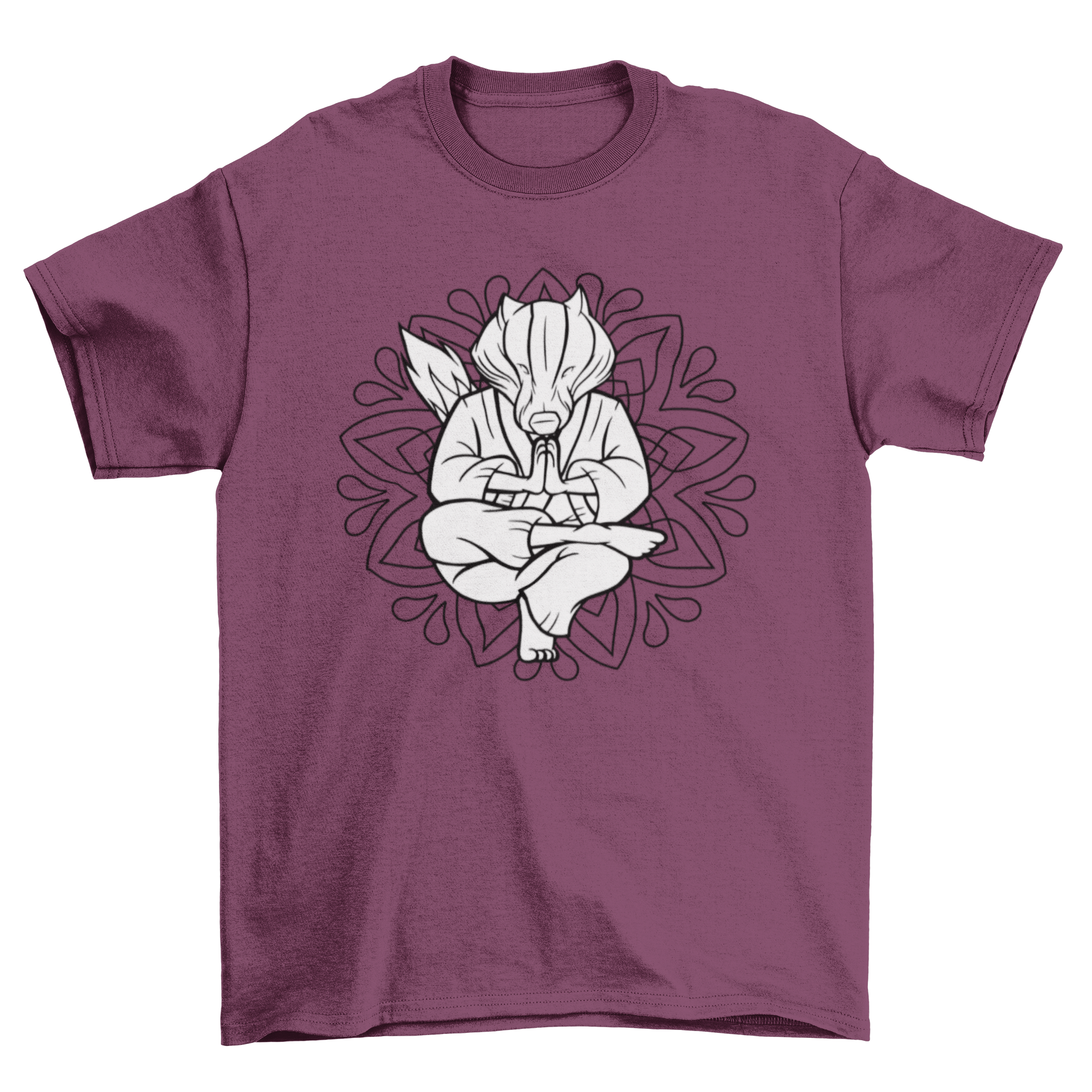 A stylish Badger Mandala T-Shirt featuring a meditating badger illustration over a colorful mandala design.