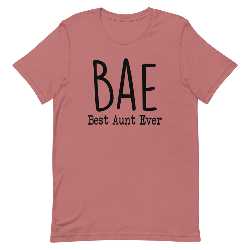 BAE Best Aunt Ever T-Shirt in soft cotton, featuring a vibrant print and durable stitching, perfect for celebrating a beloved aunt.