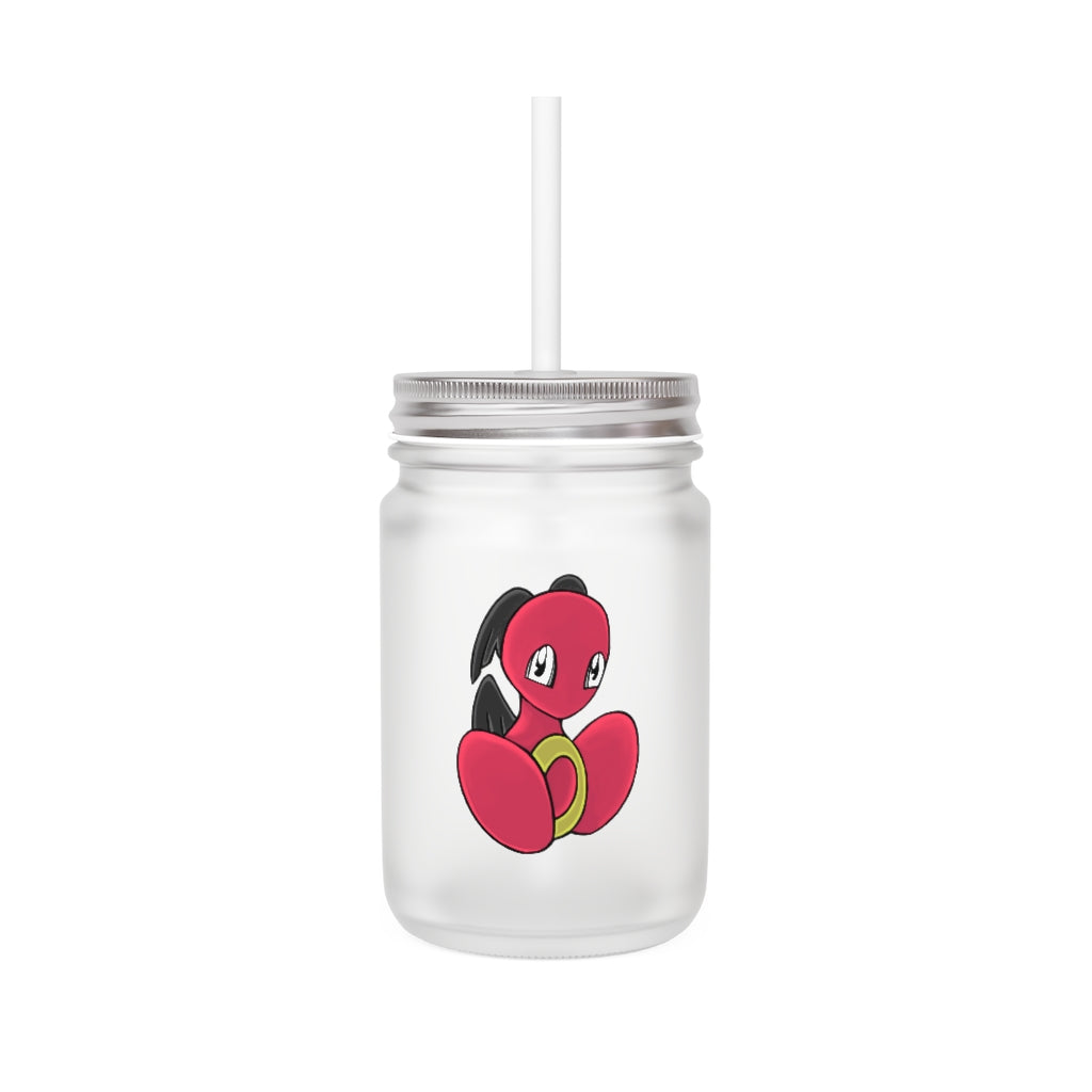 A stylish Baiyu Mason Jar made of frosted glass, featuring a straw and lid, perfect for personalized drinks.