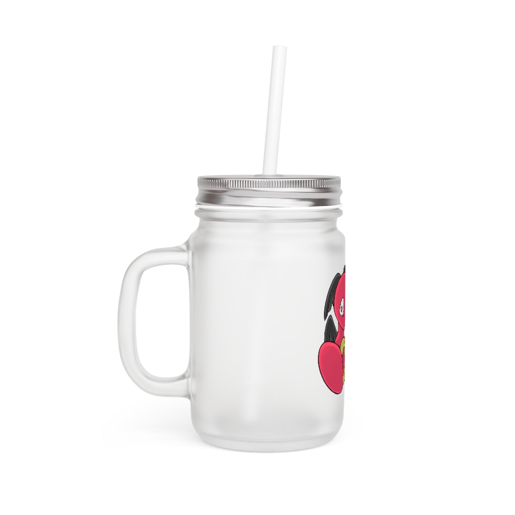 A stylish Baiyu Mason Jar made of frosted glass, featuring a straw and lid, perfect for personalized drinks.