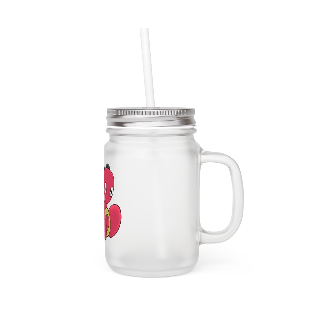 A stylish Baiyu Mason Jar made of frosted glass, featuring a straw and lid, perfect for personalized drinks.