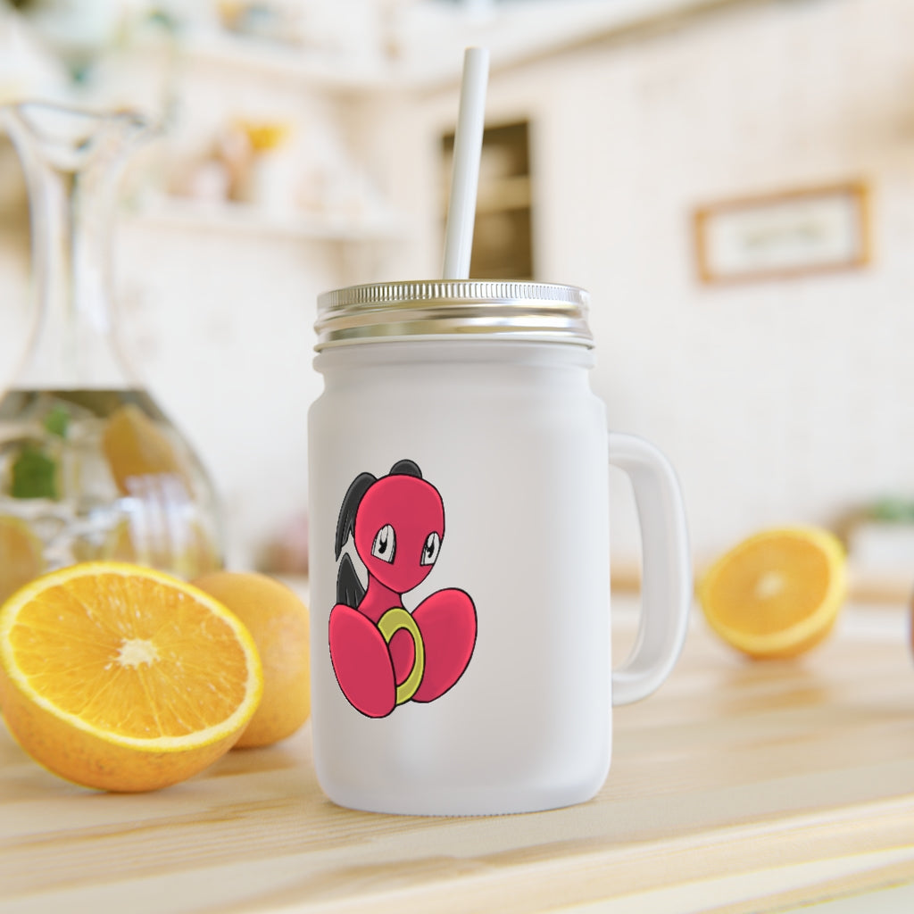 A stylish Baiyu Mason Jar made of frosted glass, featuring a straw and lid, perfect for personalized drinks.