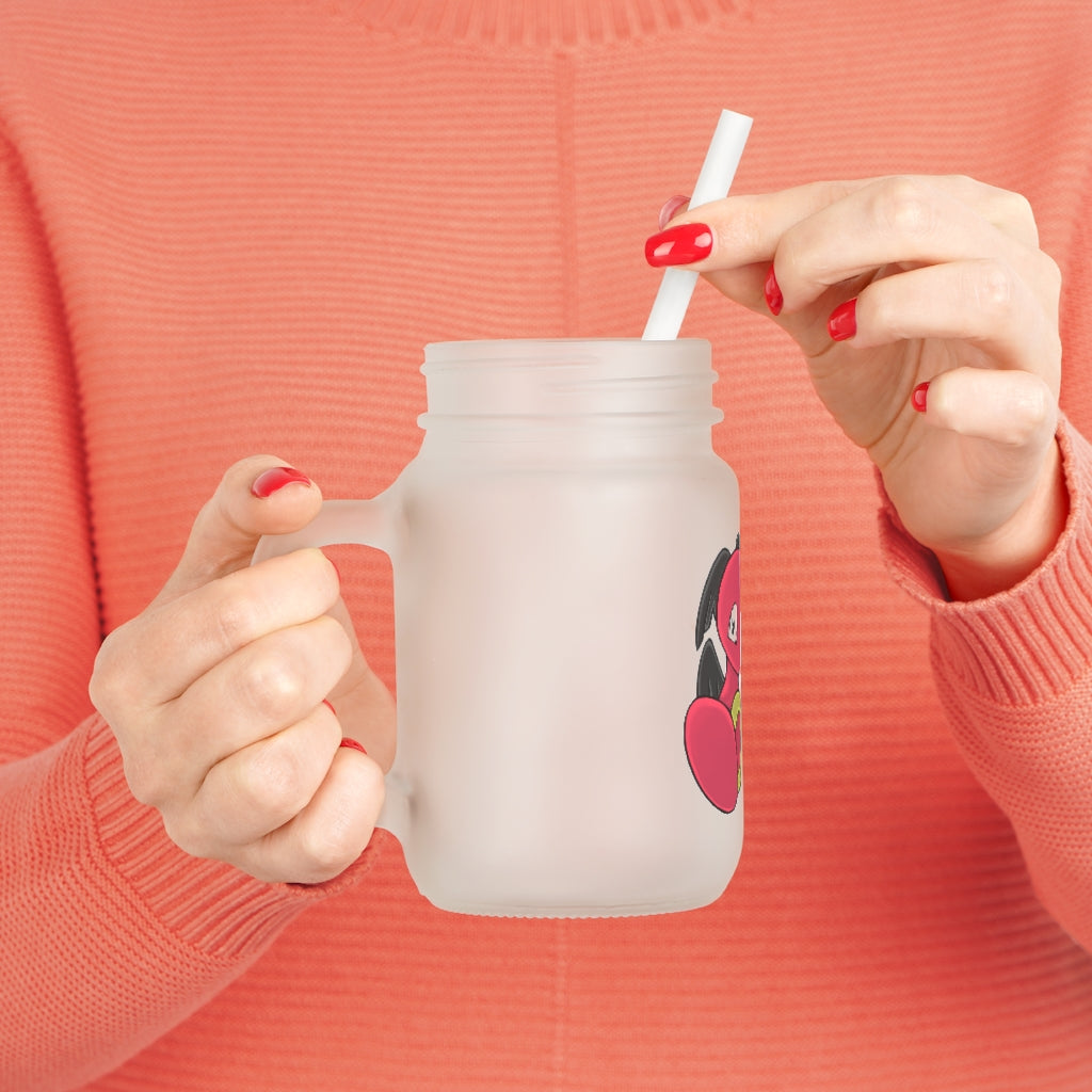 A stylish Baiyu Mason Jar made of frosted glass, featuring a straw and lid, perfect for personalized drinks.