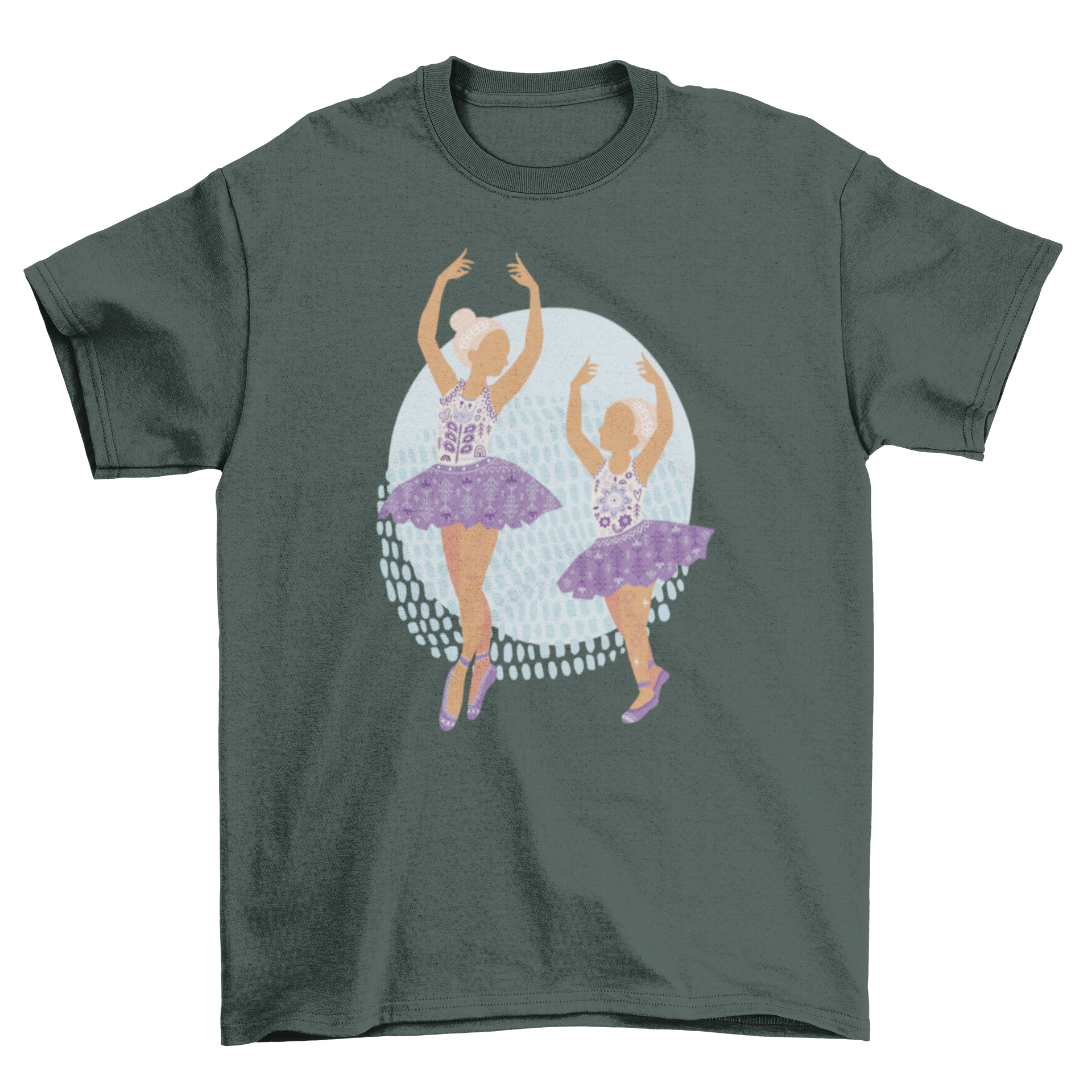 A stylish t-shirt featuring two ballet dancers in an elegant pose, perfect for dance enthusiasts.