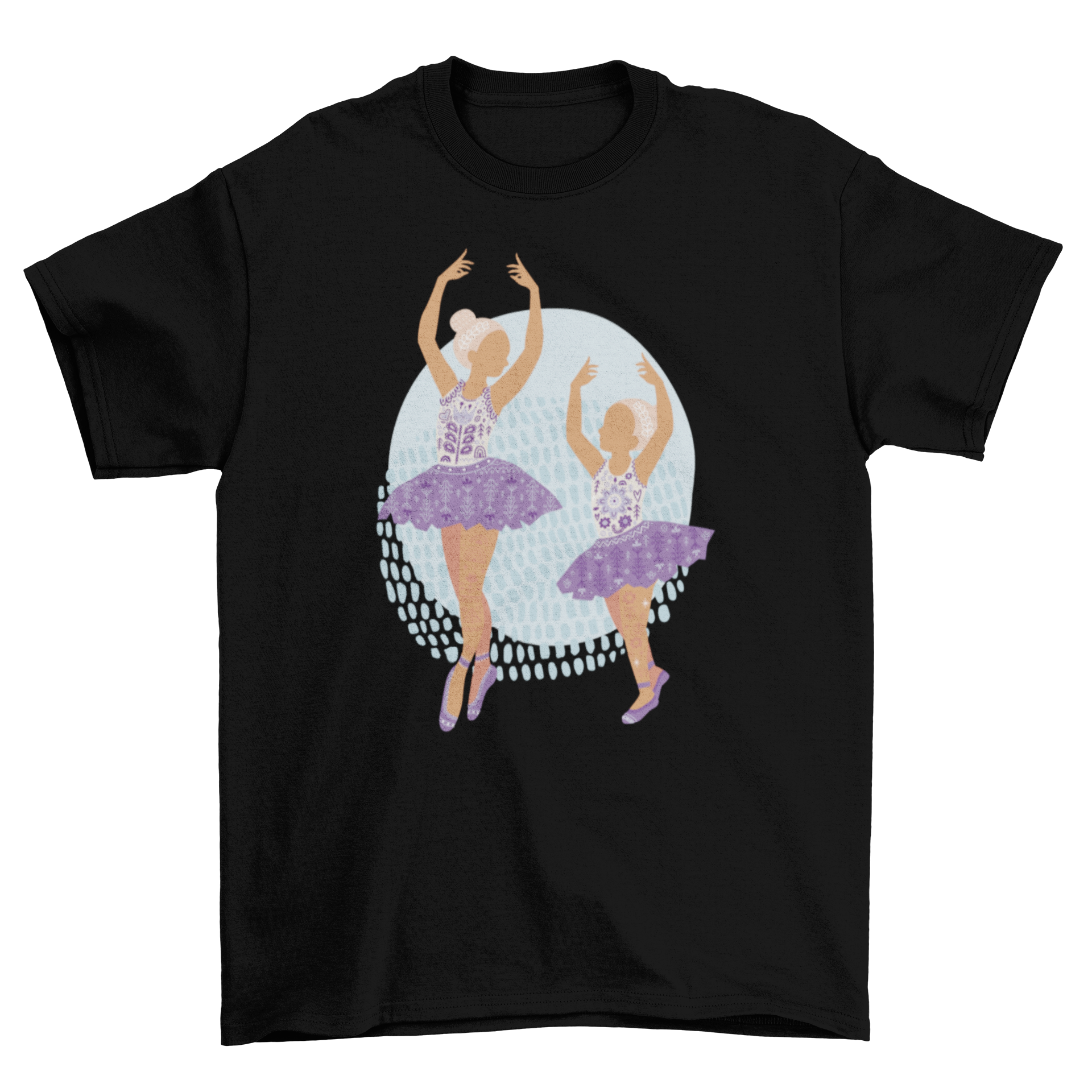 A stylish t-shirt featuring two ballet dancers in an elegant pose, perfect for dance enthusiasts.