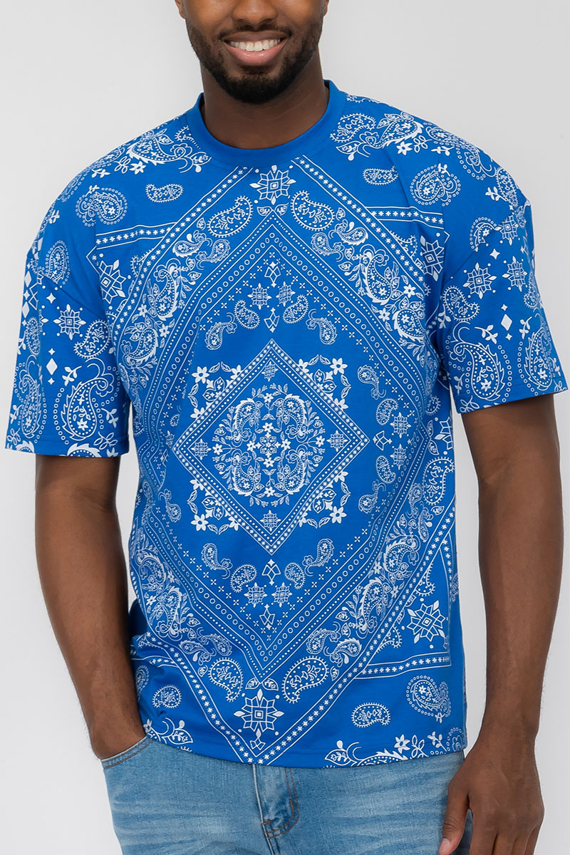 A stylish bandana print t-shirt made from 100% cotton, featuring a regular fit and vibrant design.