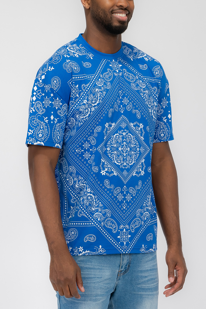 A stylish bandana print t-shirt made from 100% cotton, featuring a regular fit and vibrant design.