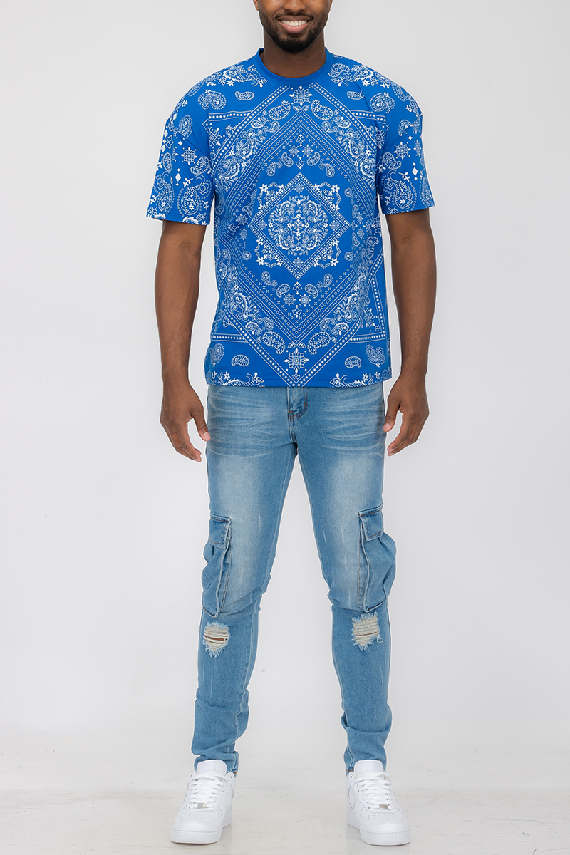 A stylish bandana print t-shirt made from 100% cotton, featuring a regular fit and vibrant design.