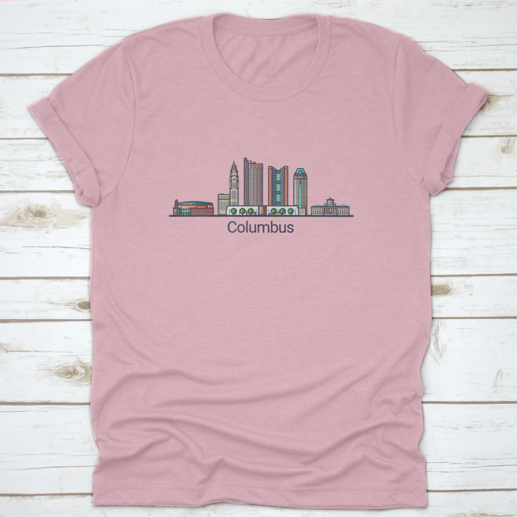 Stylish Columbus City Banner in flat line trendy design, showcasing the city's skyline with vibrant colors.