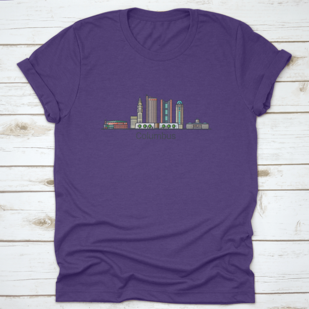 Stylish Columbus City Banner in flat line trendy design, showcasing the city's skyline with vibrant colors.