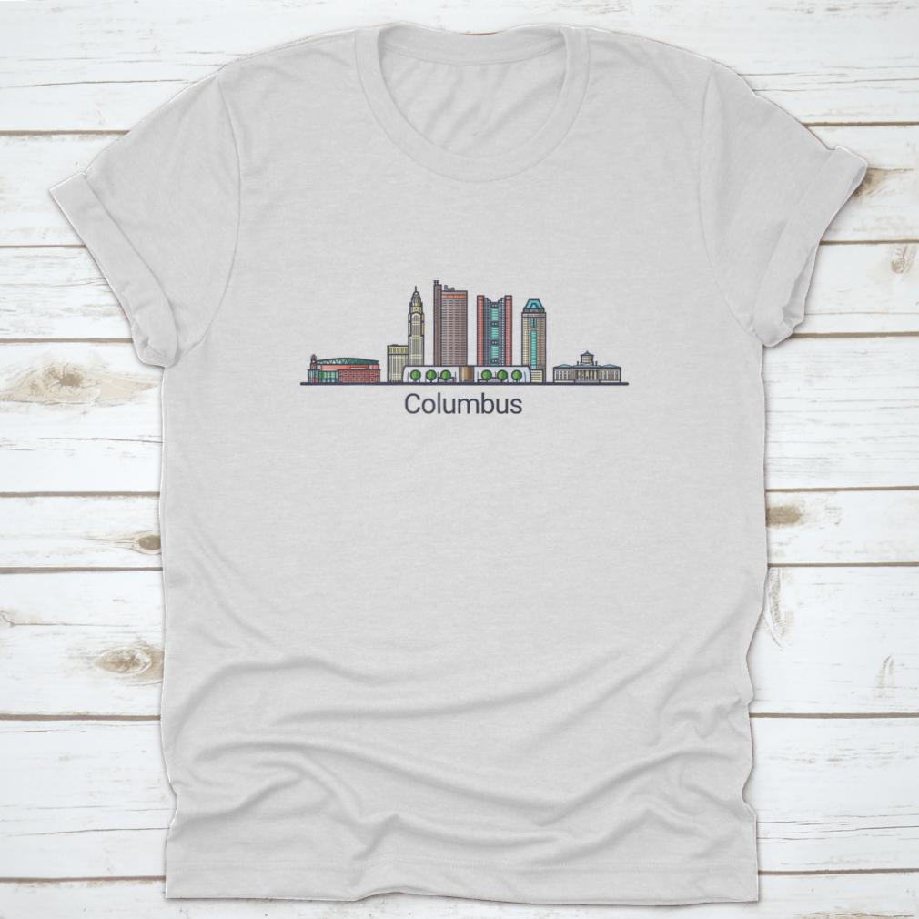 Stylish Columbus City Banner in flat line trendy design, showcasing the city's skyline with vibrant colors.