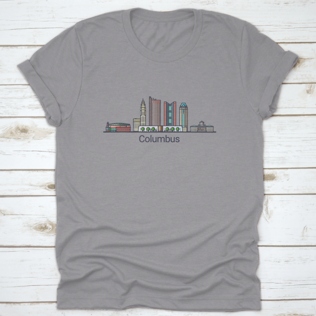 Stylish Columbus City Banner in flat line trendy design, showcasing the city's skyline with vibrant colors.