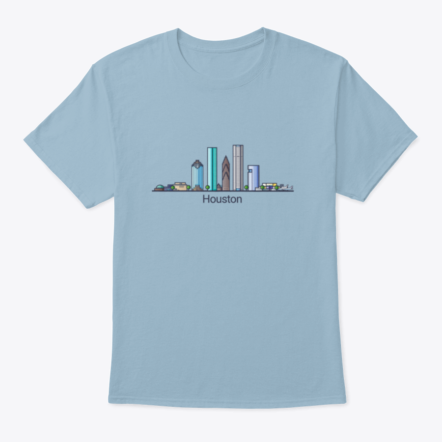 Stylish flat line design banner showcasing Houston's skyline in trendy colors, made from high-quality cotton fabric.