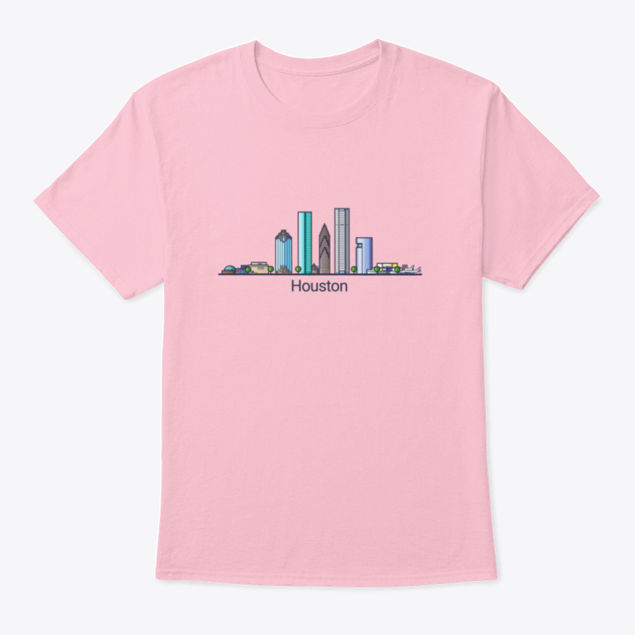 Stylish flat line design banner showcasing Houston's skyline in trendy colors, made from high-quality cotton fabric.