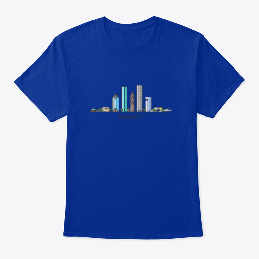 Stylish flat line design banner showcasing Houston's skyline in trendy colors, made from high-quality cotton fabric.