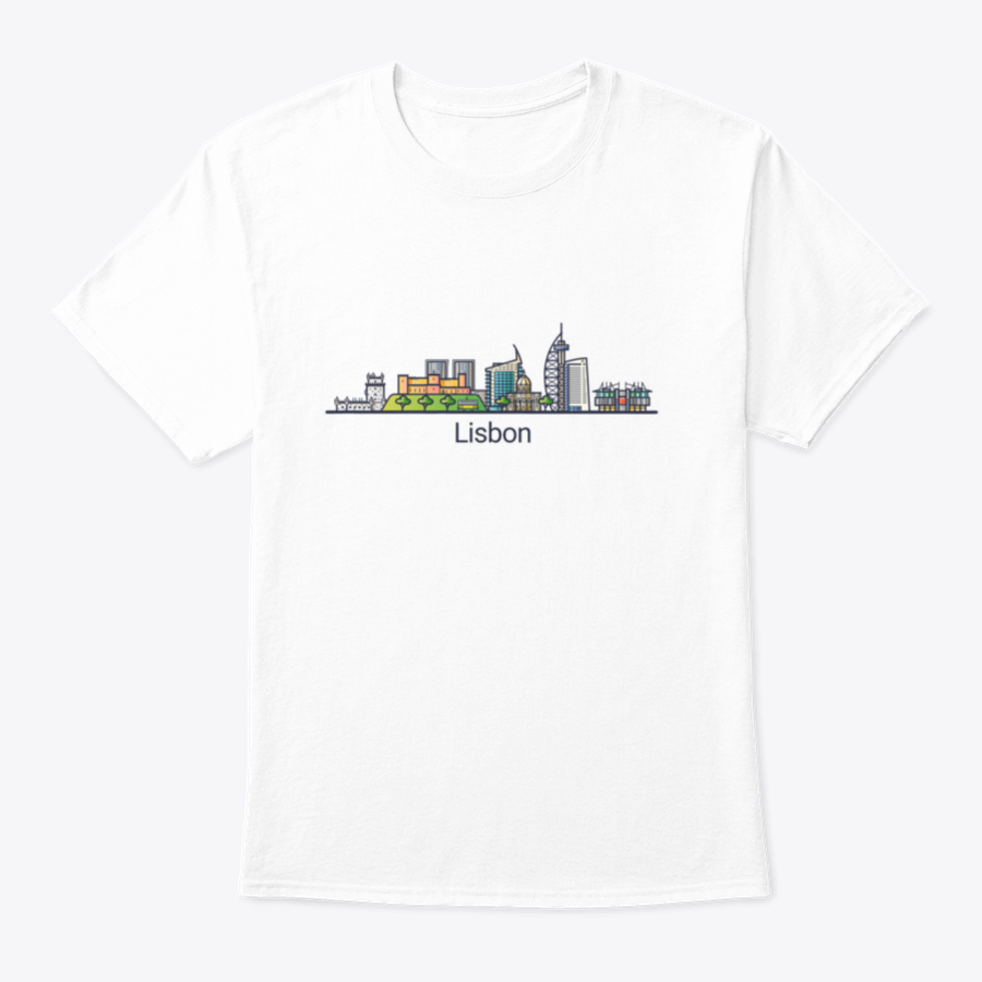 A flat line art banner depicting the iconic skyline of Lisbon City, showcasing its unique architecture and cultural landmarks in a minimalist style.