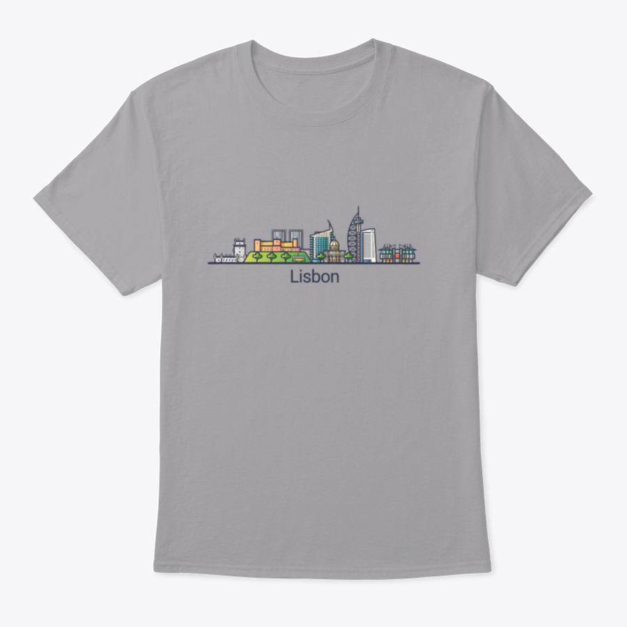 A flat line art banner depicting the iconic skyline of Lisbon City, showcasing its unique architecture and cultural landmarks in a minimalist style.