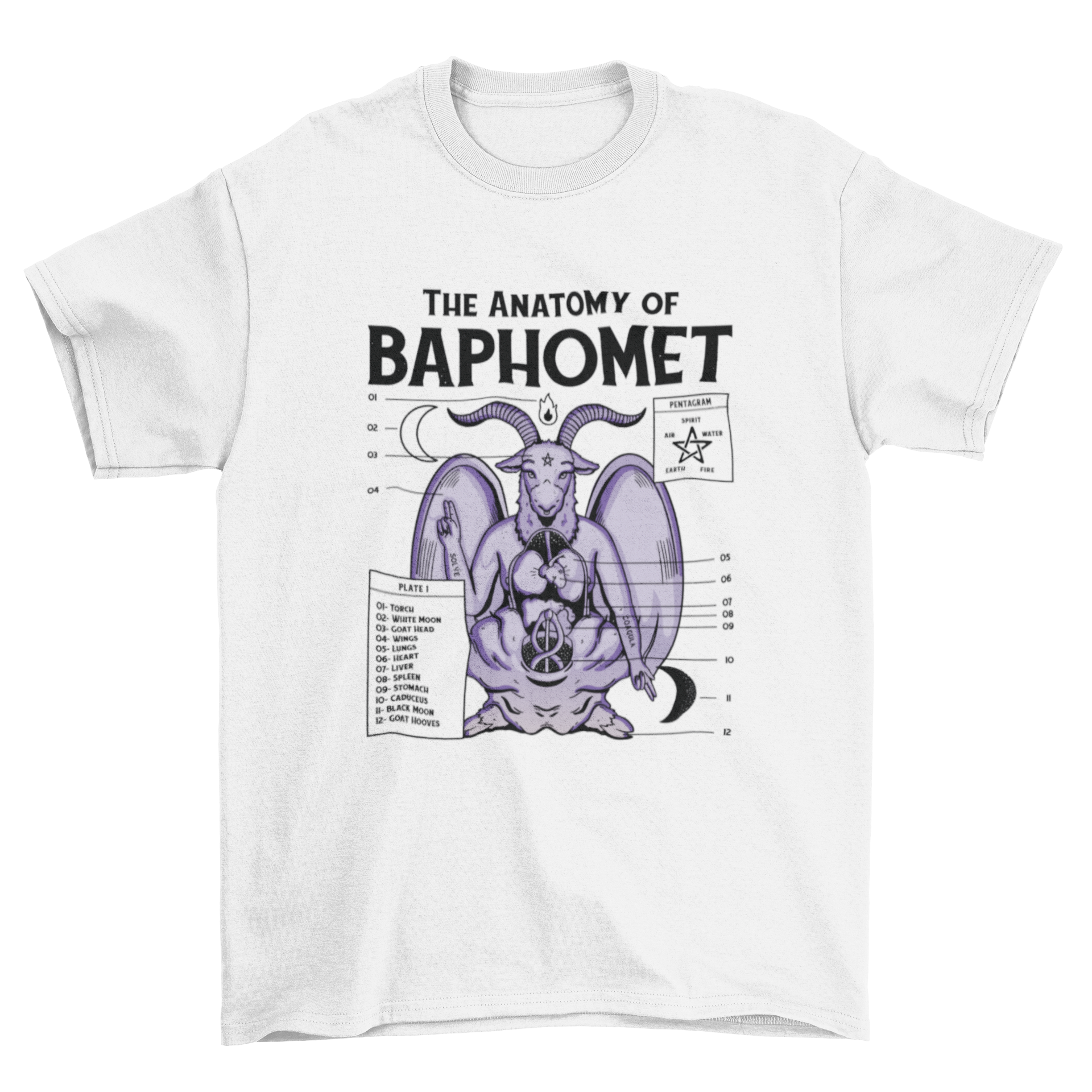 Baphomet anatomy deity t-shirt featuring a unique dark design on a classic fit cotton fabric.