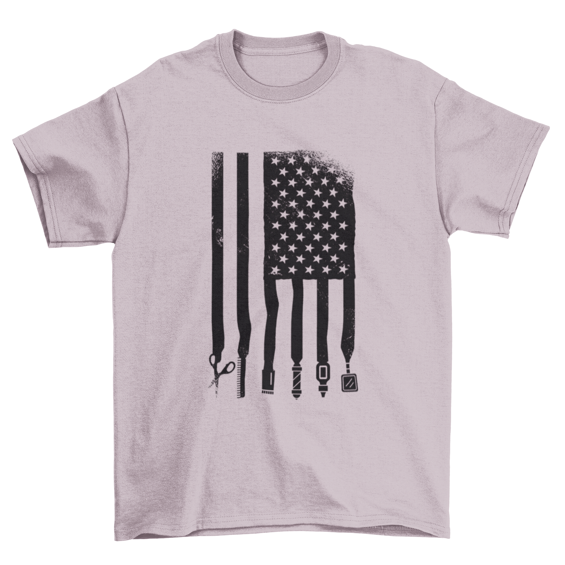 Barber USA Flag T-Shirt featuring American flag design with barber elements, perfect for barbers and enthusiasts.