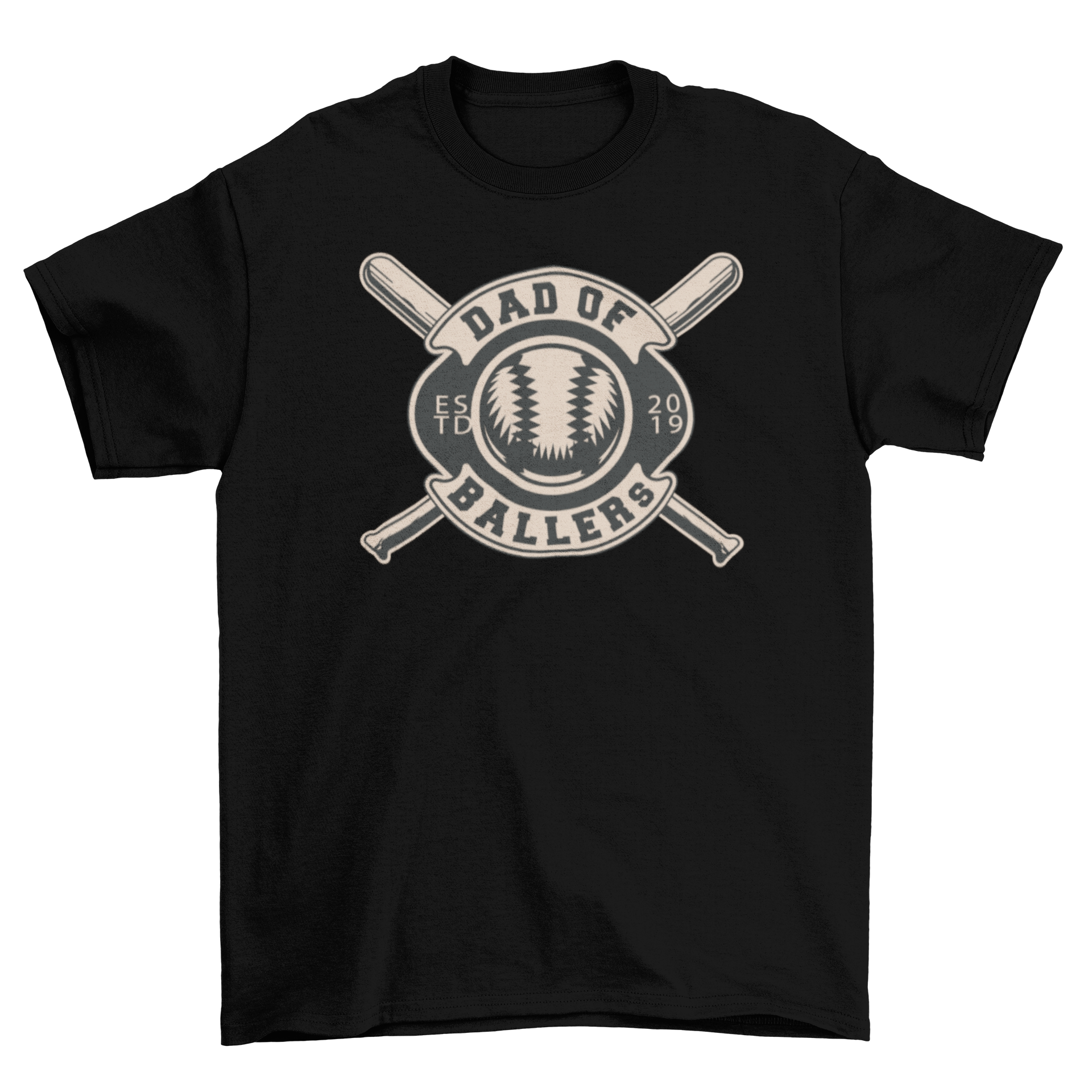 A stylish t-shirt featuring the quote 'Dad of Ballers' with baseball graphics, perfect for baseball-loving fathers.