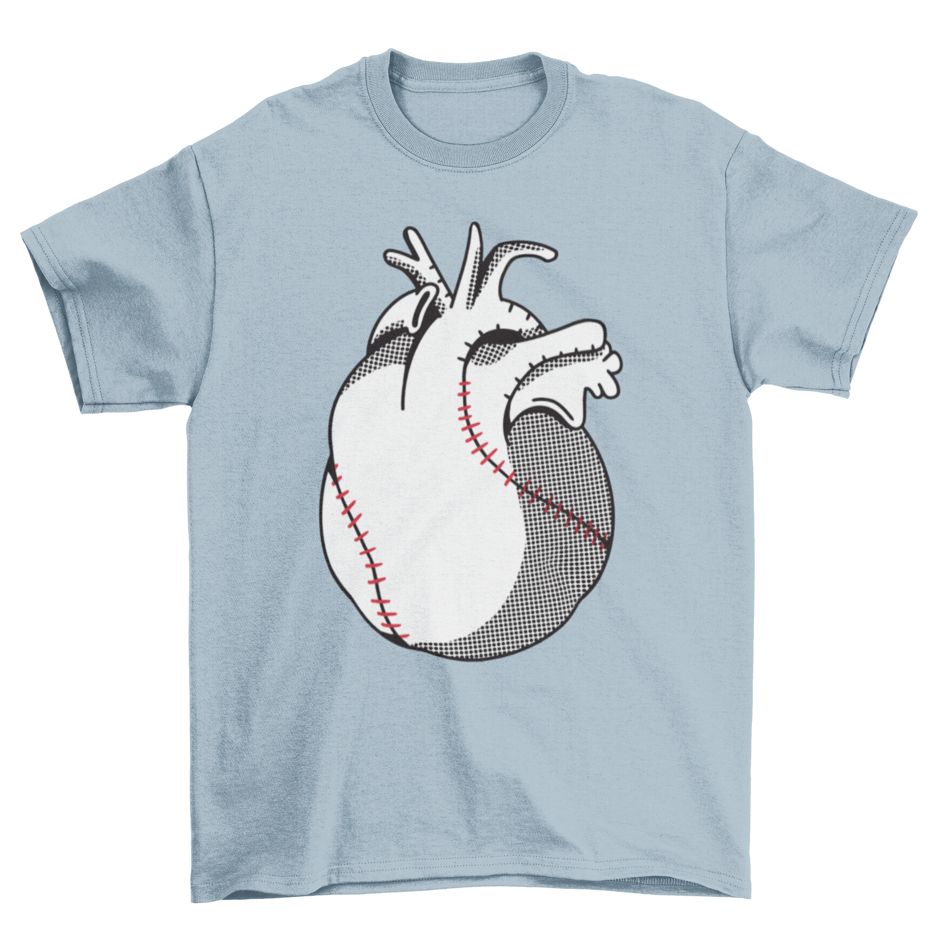 A stylish t-shirt featuring a heart-shaped baseball illustration, perfect for baseball fans.