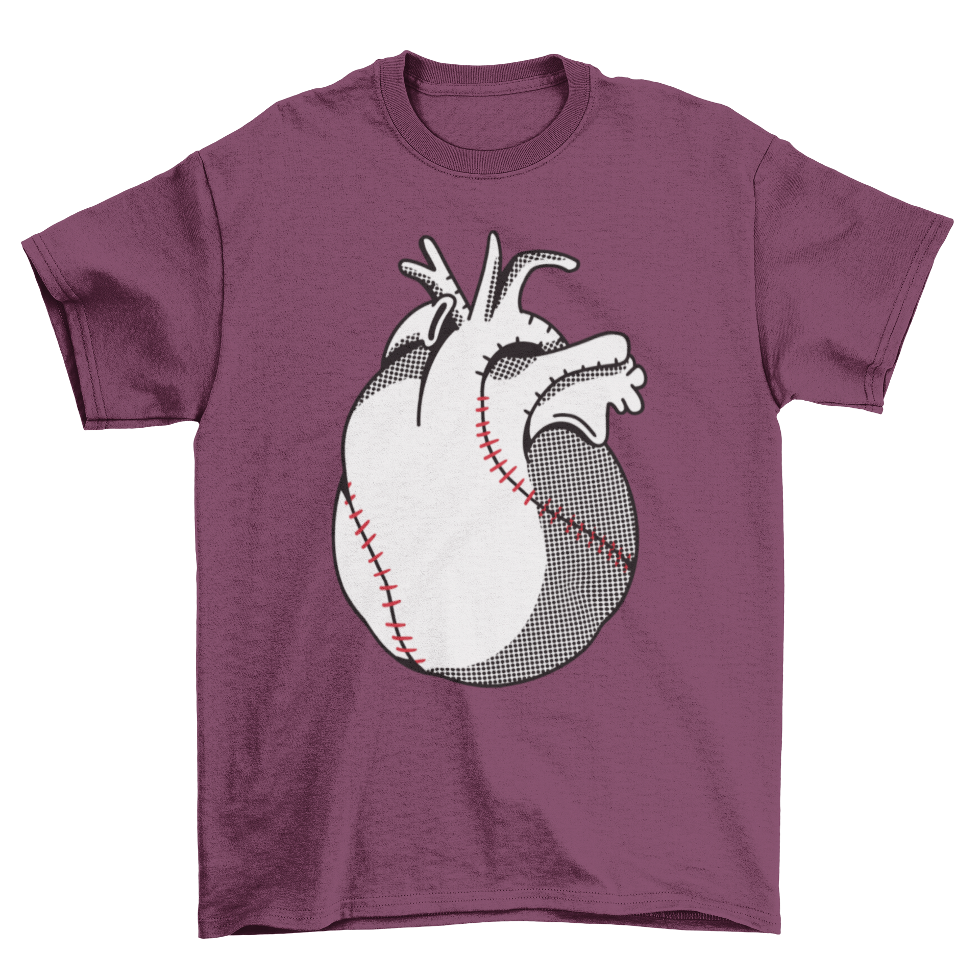 A stylish t-shirt featuring a heart-shaped baseball illustration, perfect for baseball fans.