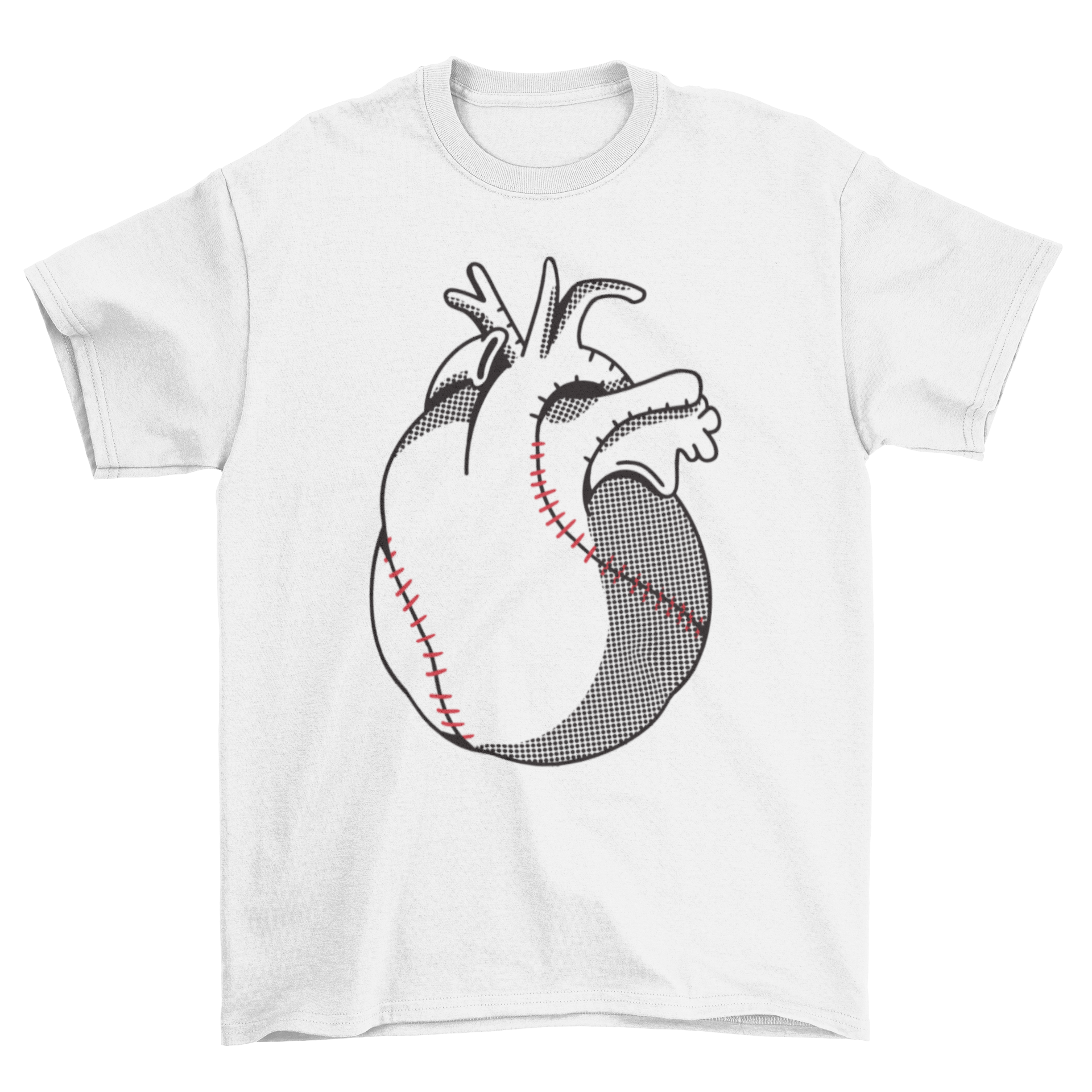 A stylish t-shirt featuring a heart-shaped baseball illustration, perfect for baseball fans.