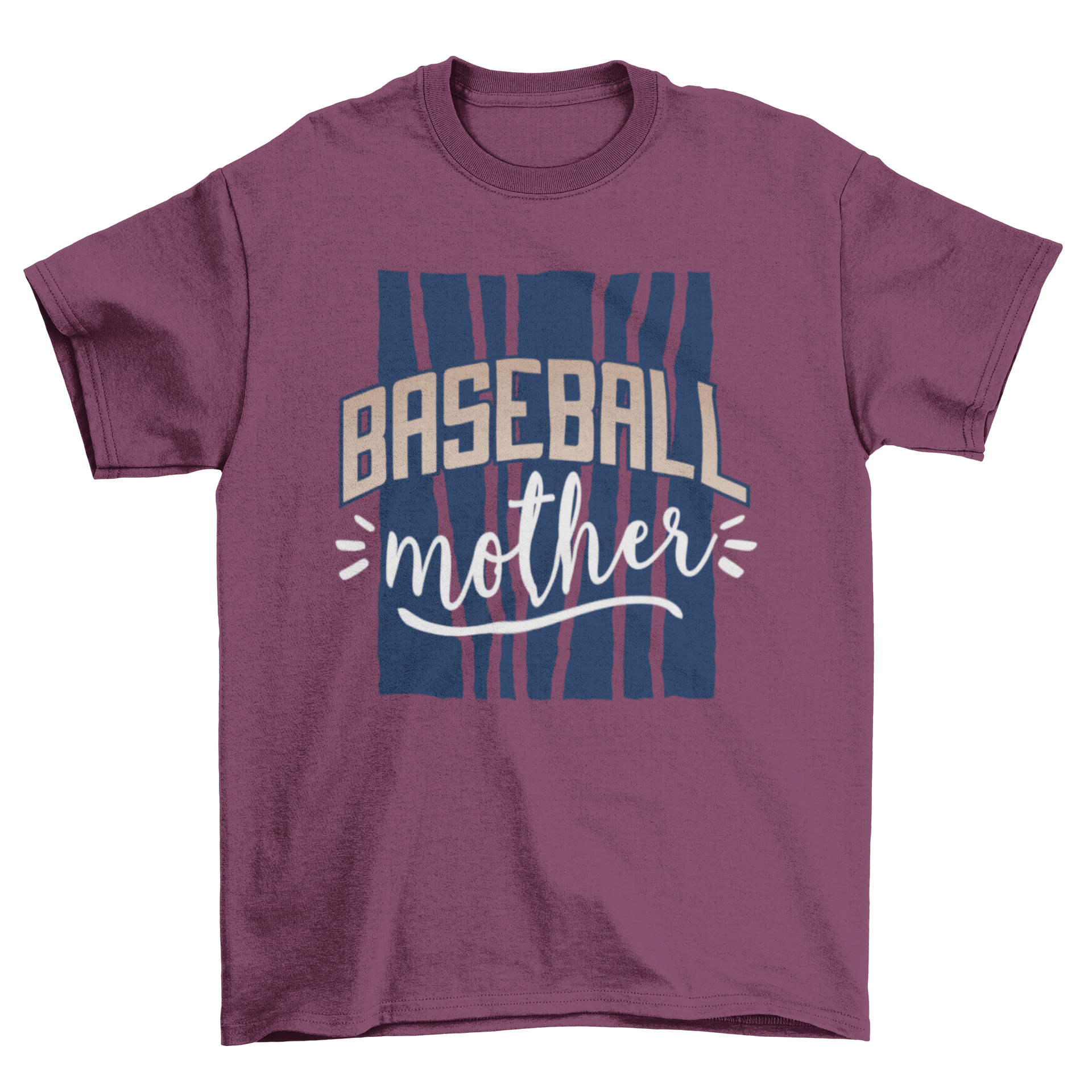 A stylish Baseball Mother T-shirt featuring bold lettering on a blue lined background, perfect for baseball moms.