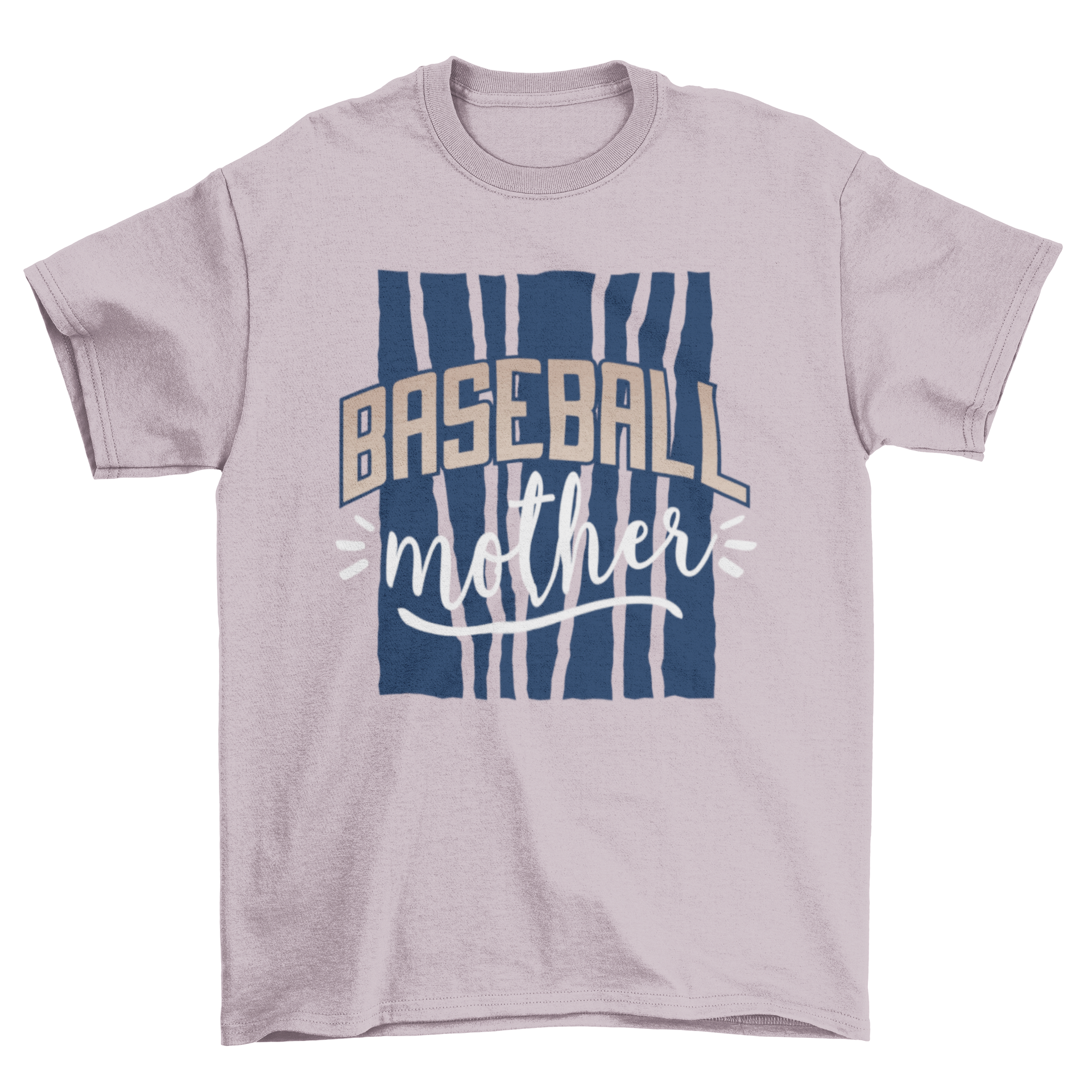 A stylish Baseball Mother T-shirt featuring bold lettering on a blue lined background, perfect for baseball moms.