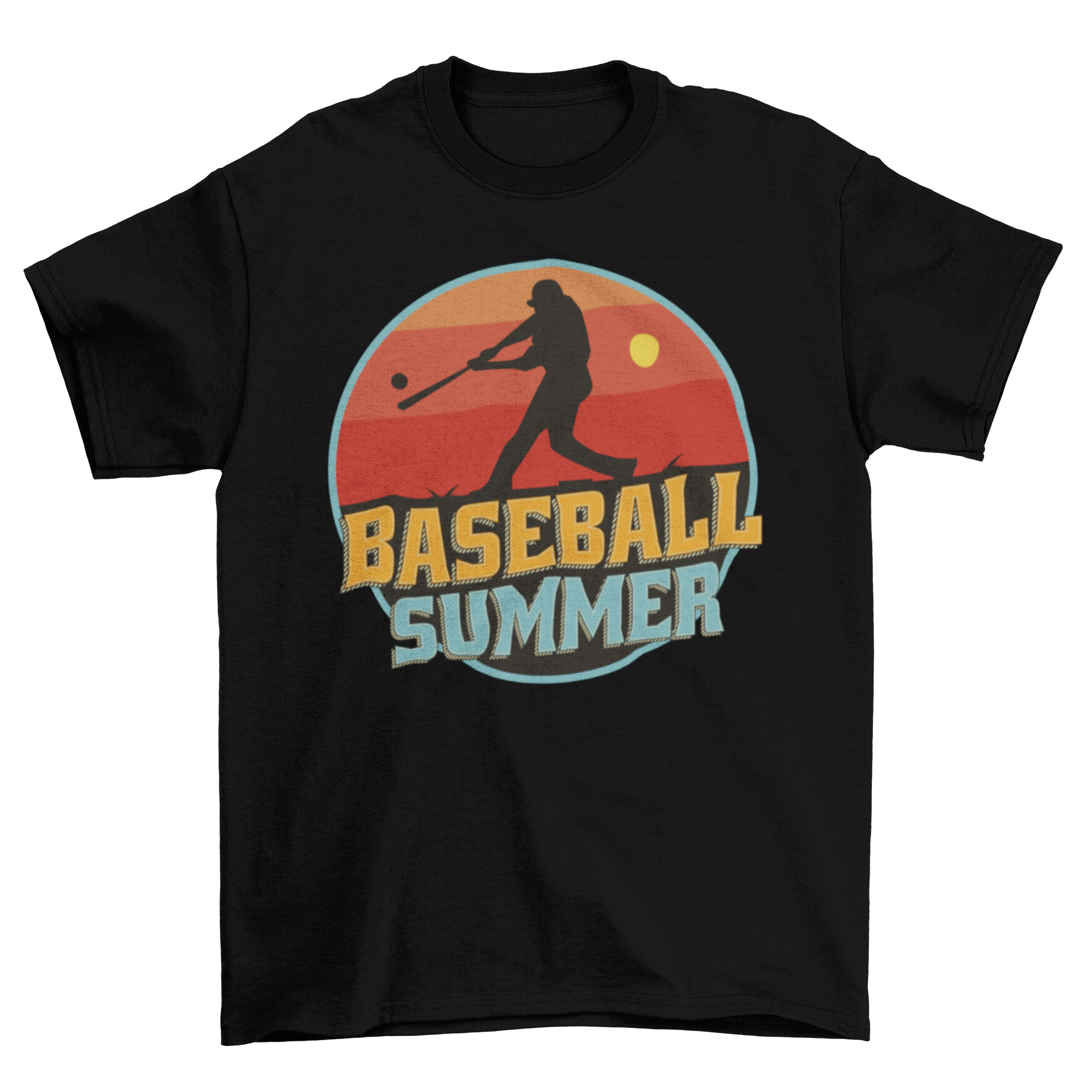 Baseball summer t-shirt featuring a baseball player silhouette and the quote 'Baseball summer'.