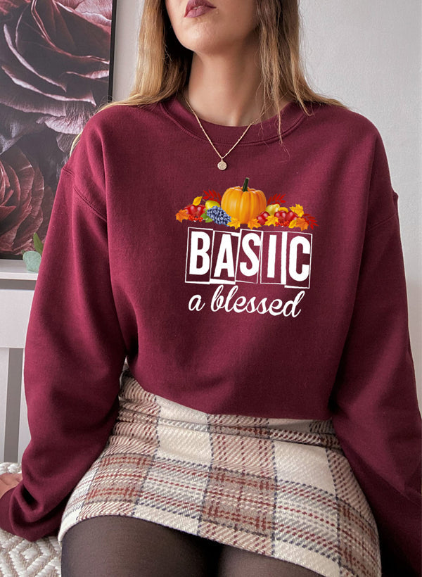 Basic & Blessed Sweat Shirt featuring a cozy fleece lining and adjustable cuffs, designed for comfort and style.